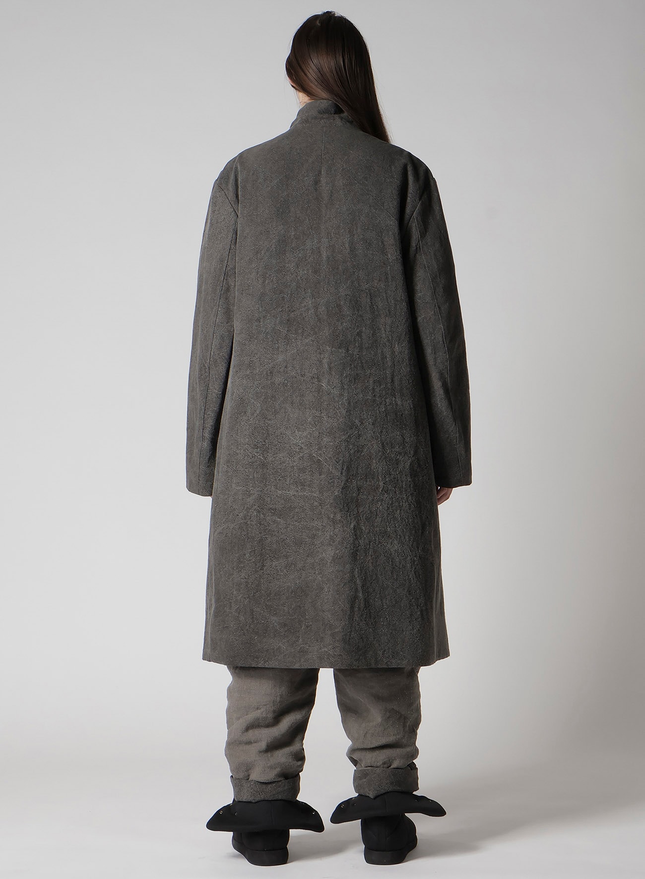 SILK LINEN 3BUTTONS DIAGONAL PADDED LONG JACKET