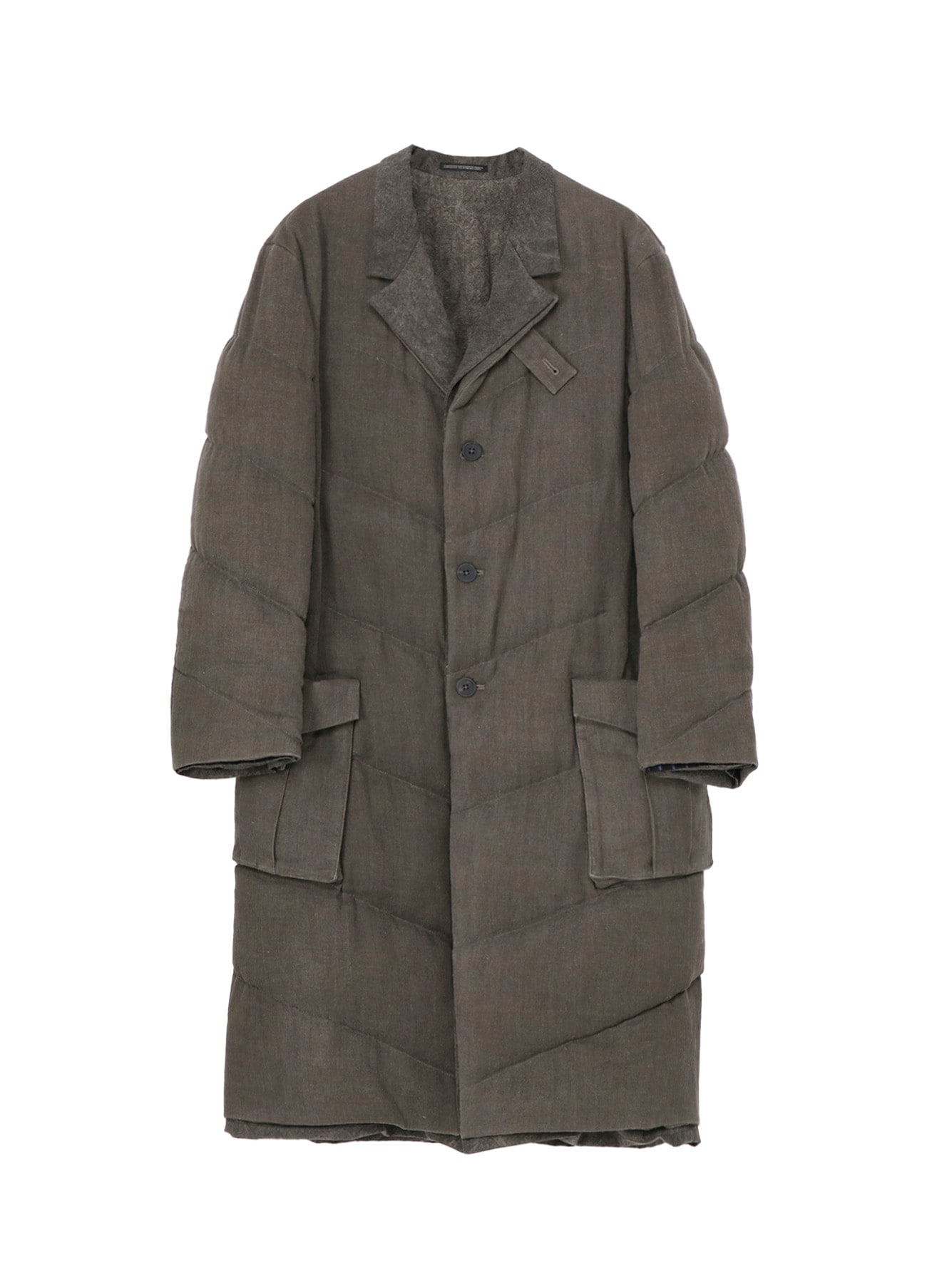 SILK LINEN 3BUTTONS DIAGONAL PADDED LONG JACKET