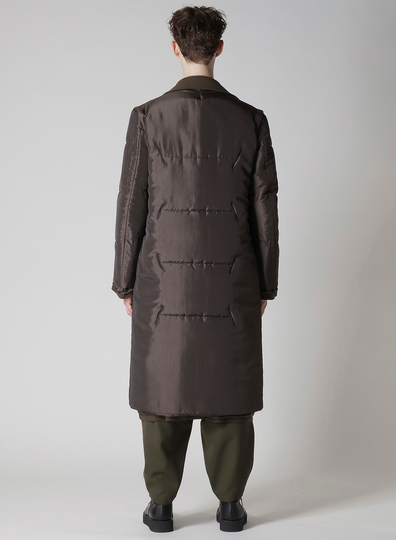 FLANNEL KHAKI BELTED LONG JACKET WITH LINER