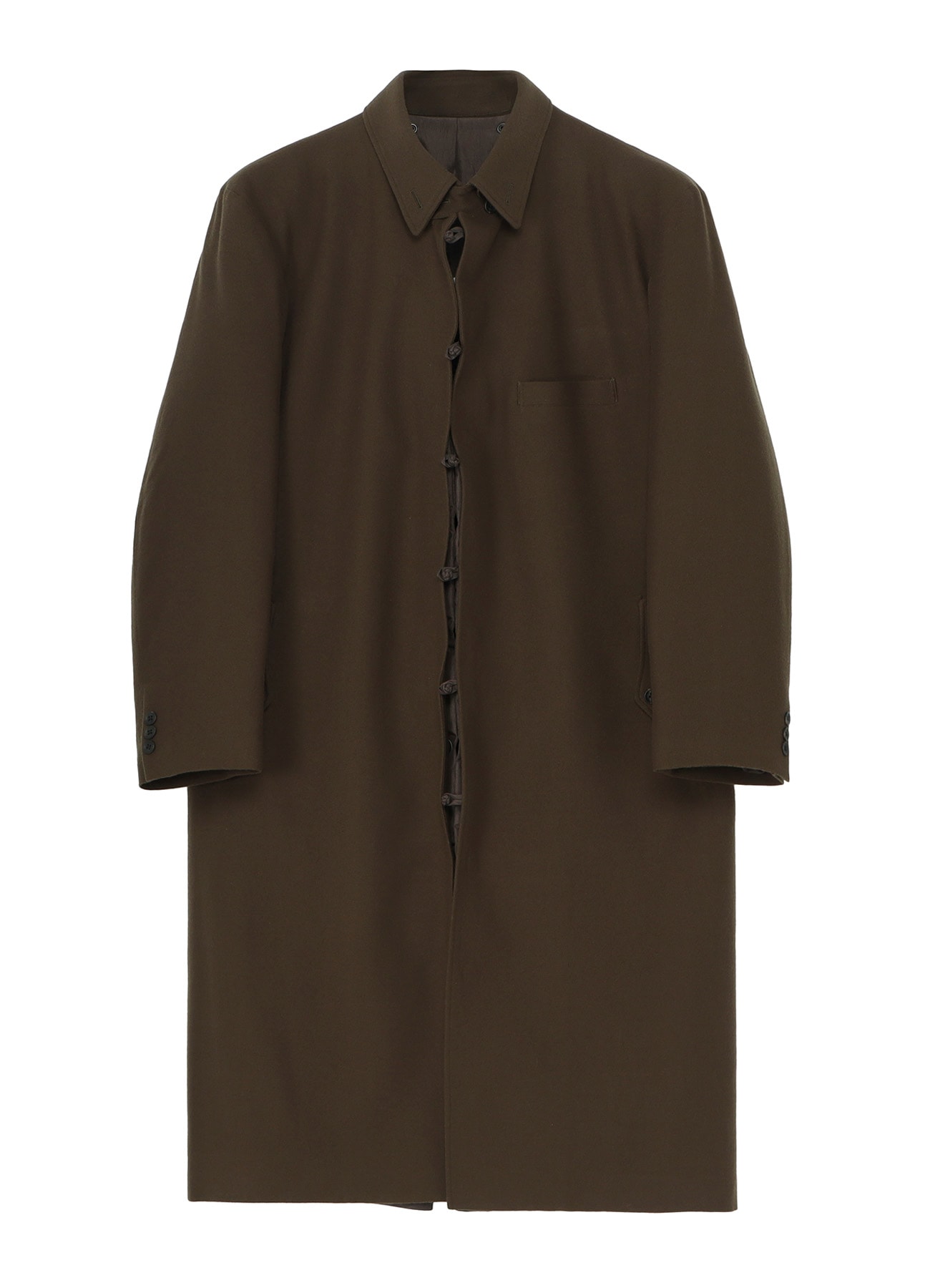 FLANNEL KHAKI BELTED LONG JACKET WITH LINER