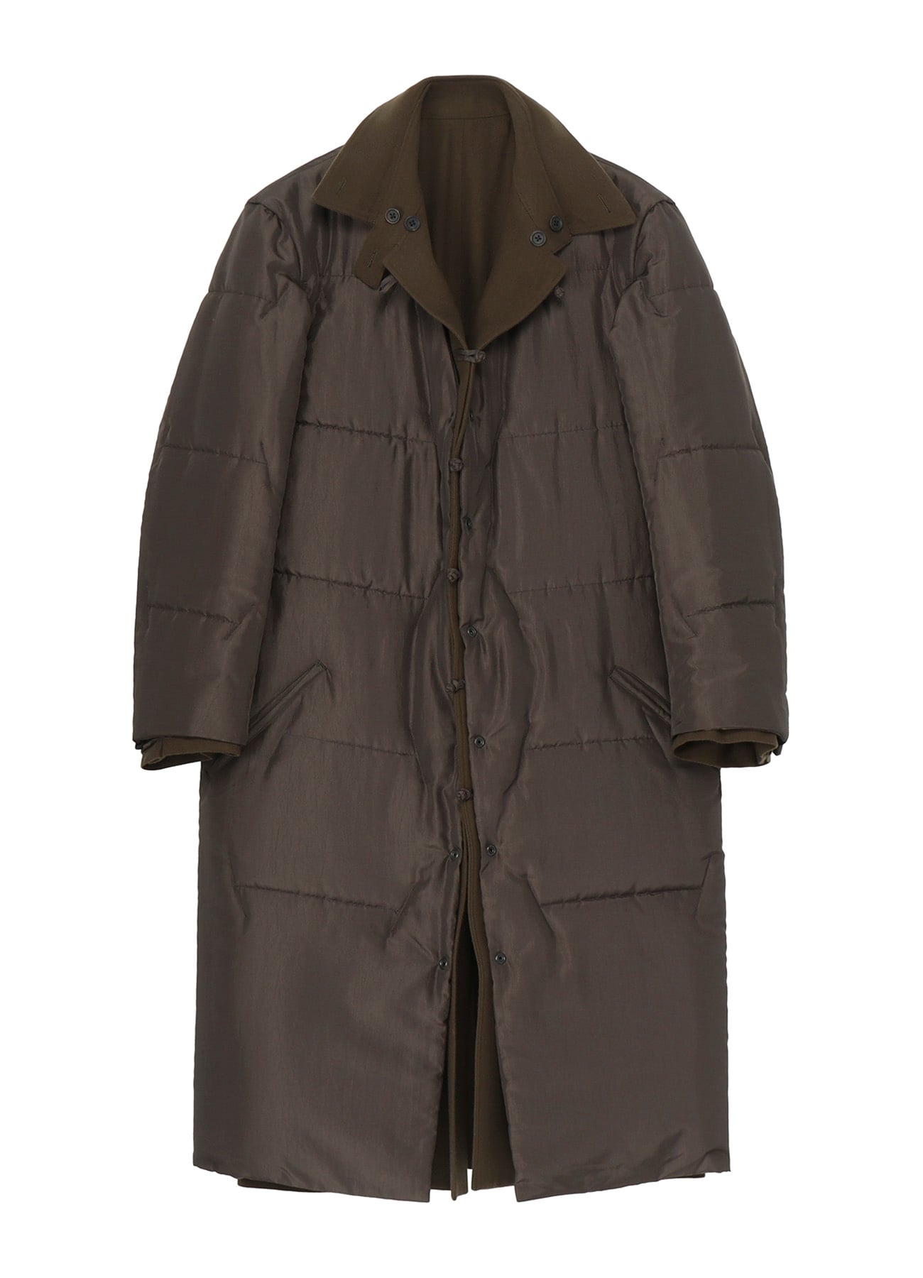 FLANNEL KHAKI BELTED LONG JACKET WITH LINER