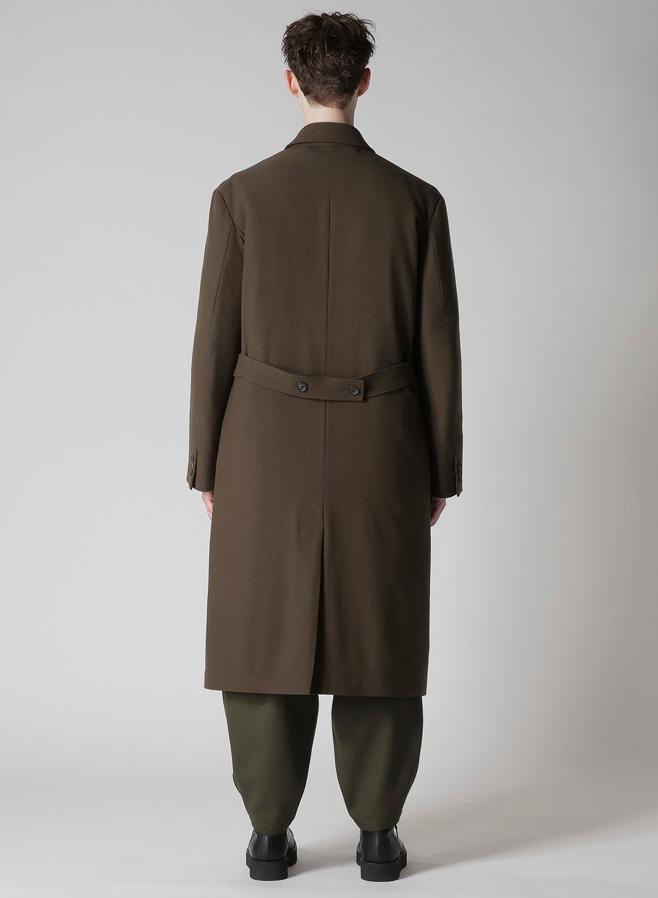 FLANNEL KHAKI BELTED LONG JACKET WITH LINER