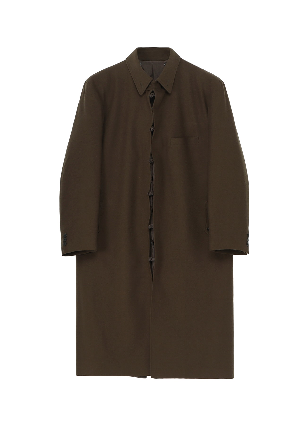 FLANNEL KHAKI BELTED LONG JACKET WITH LINER