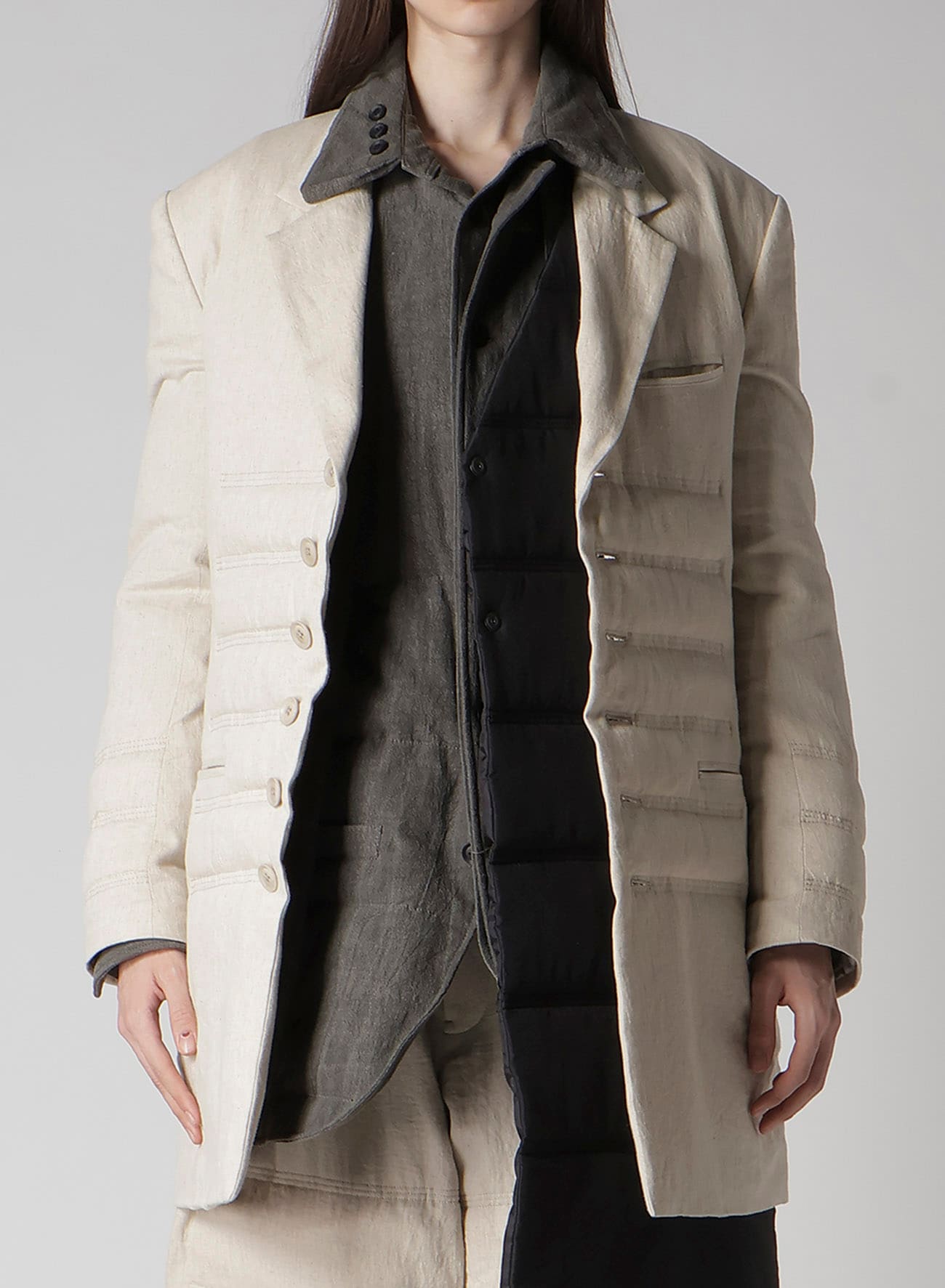 LINEN/COTTON DENIM 6 BUTTONS PADDED JACKET