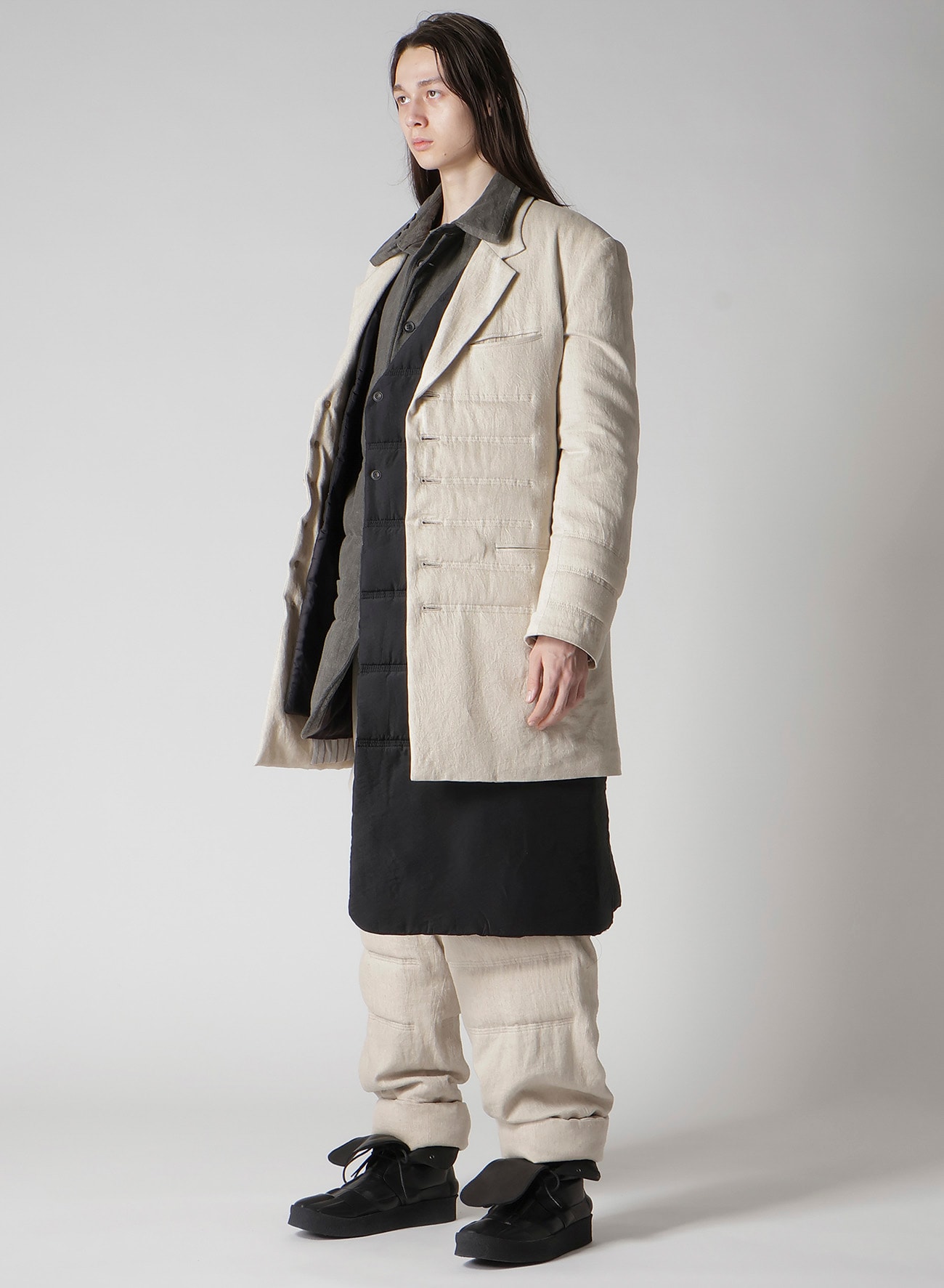 LINEN/COTTON DENIM 6 BUTTONS PADDED JACKET