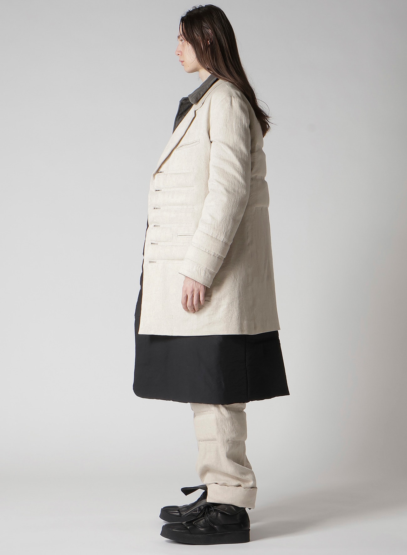 LINEN/COTTON DENIM 6 BUTTONS PADDED JACKET