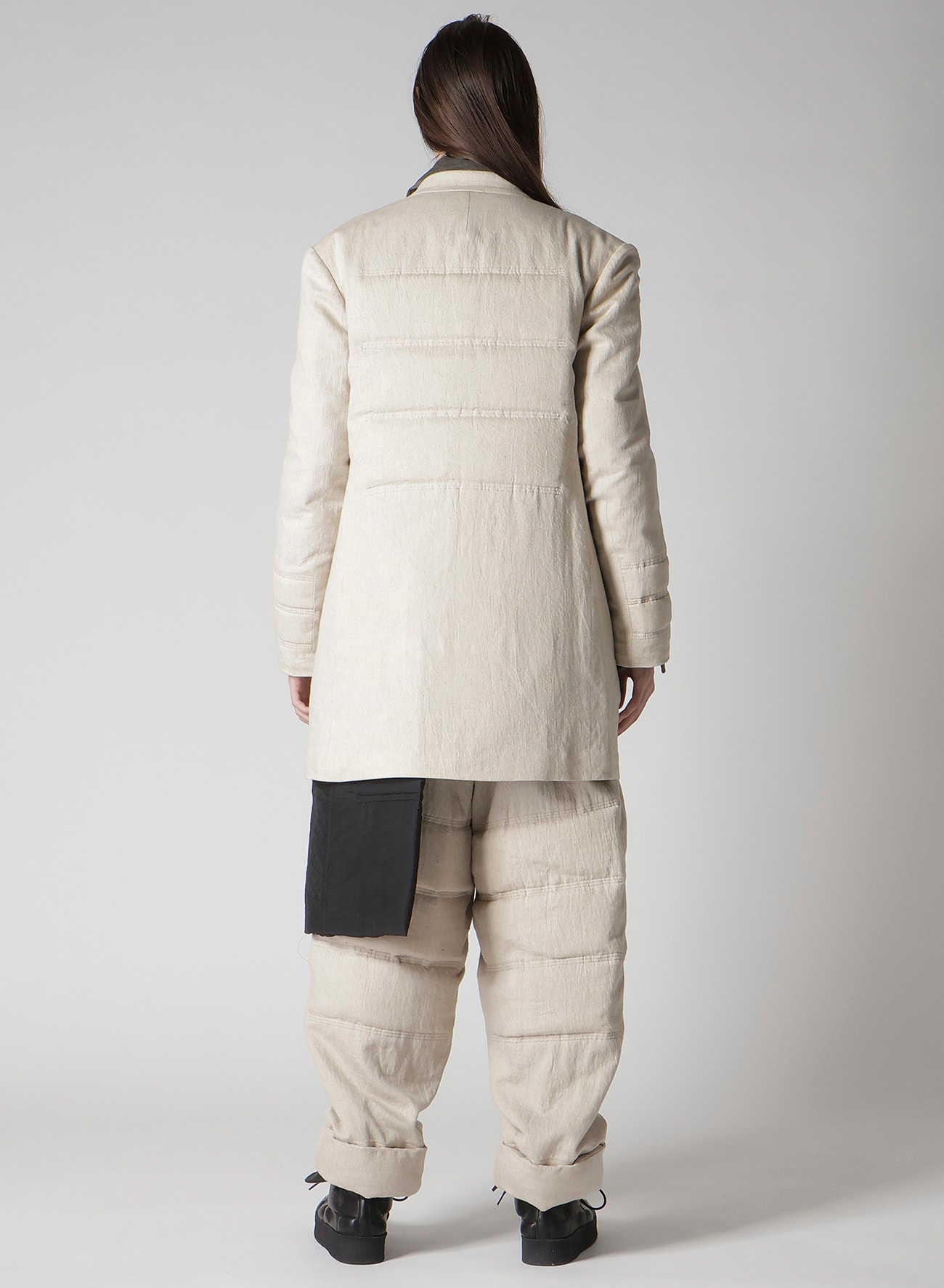 LINEN/COTTON DENIM 6 BUTTONS PADDED JACKET
