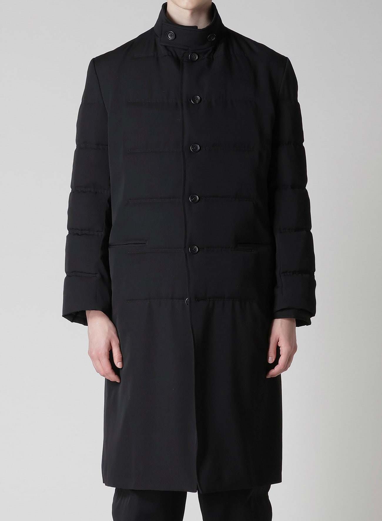 WOOL GABARDINE HORIZONTAL PADDED LONG JACKET