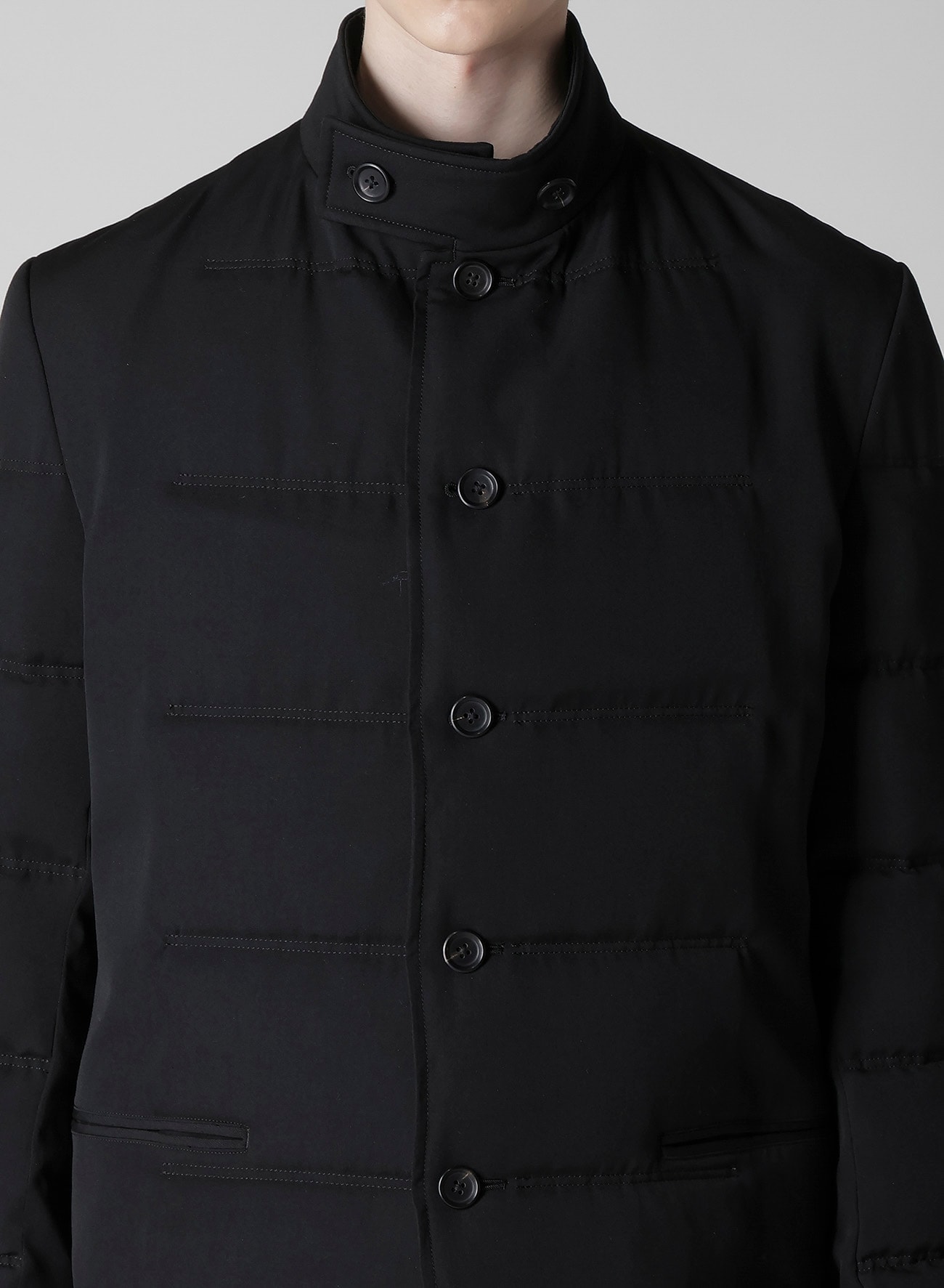 WOOL GABARDINE HORIZONTAL PADDED LONG JACKET