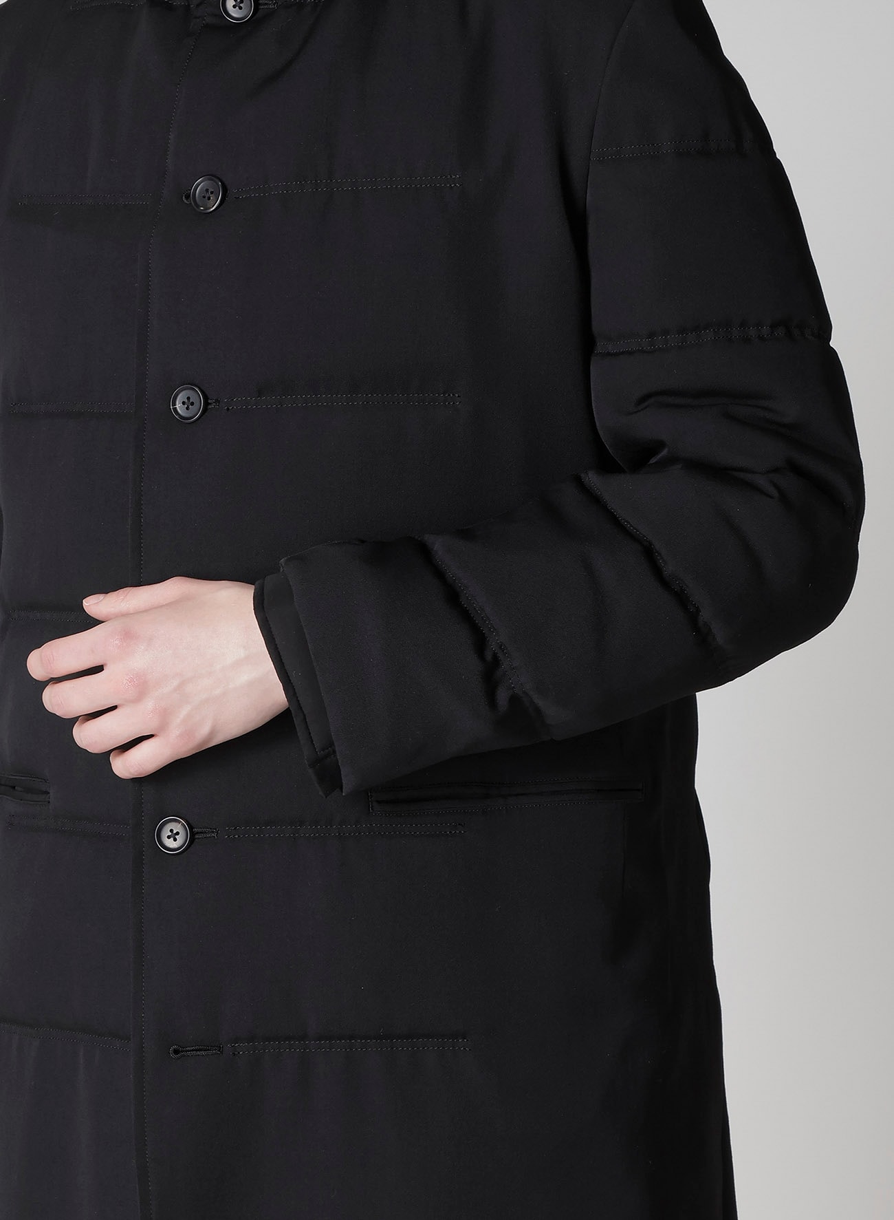 WOOL GABARDINE HORIZONTAL PADDED LONG JACKET