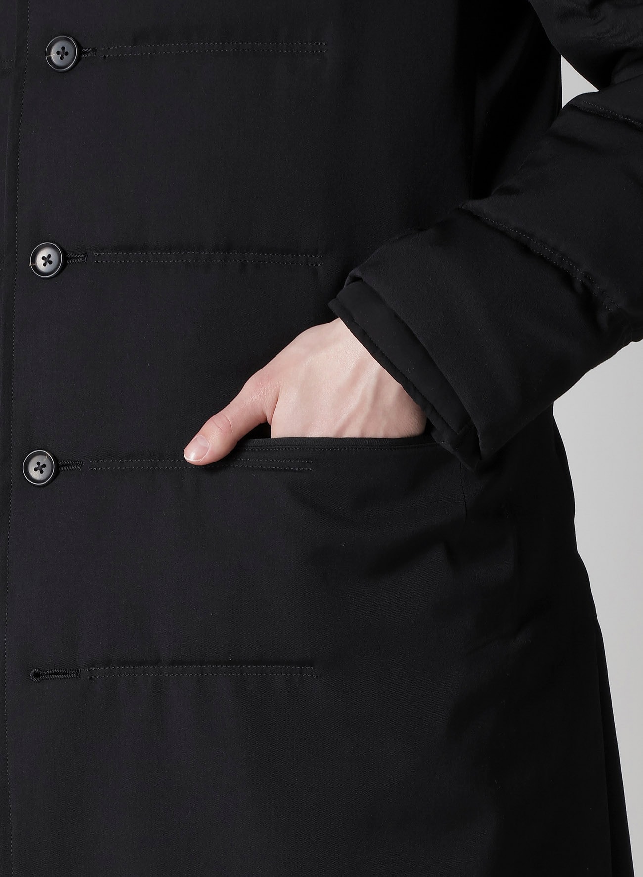 WOOL GABARDINE HORIZONTAL PADDED LONG JACKET