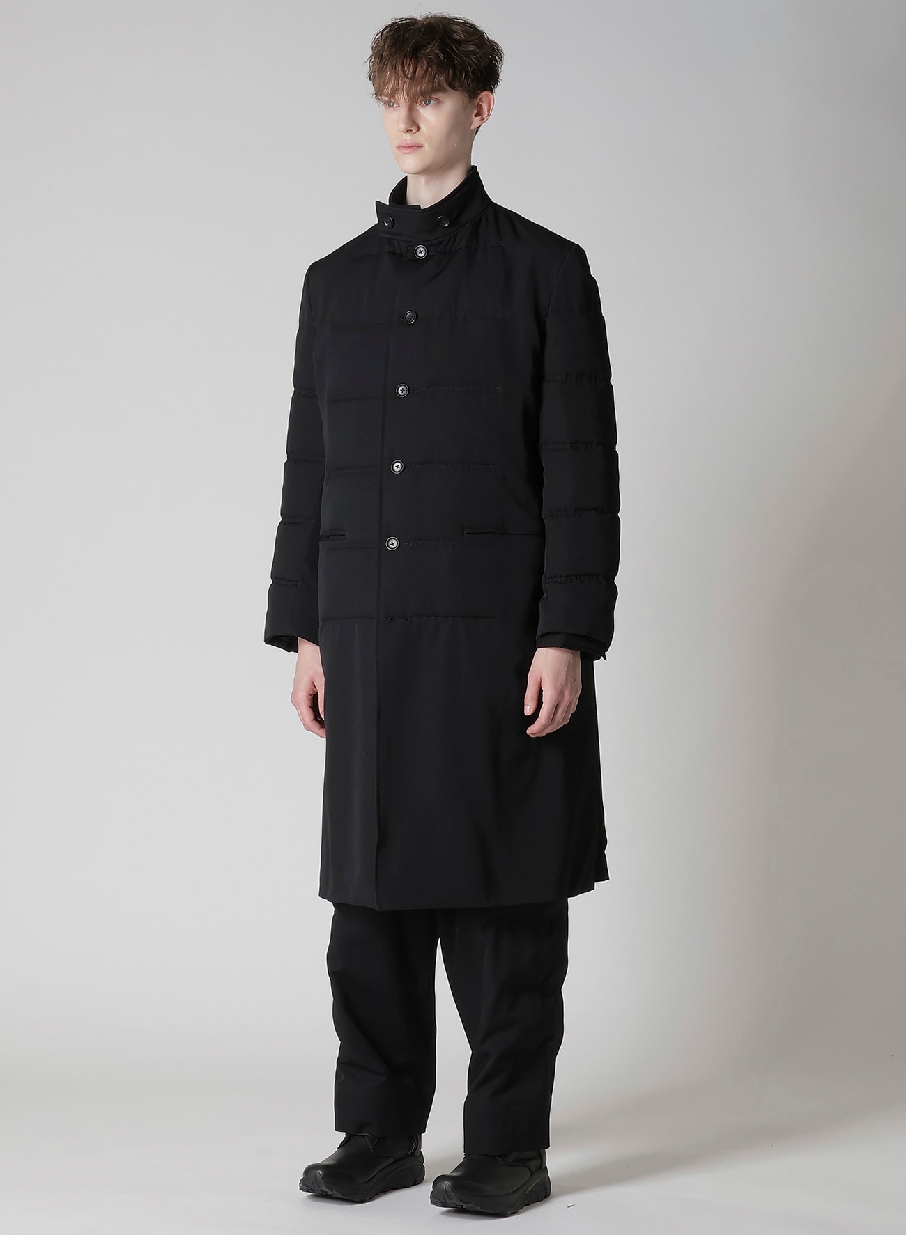 WOOL GABARDINE HORIZONTAL PADDED LONG JACKET