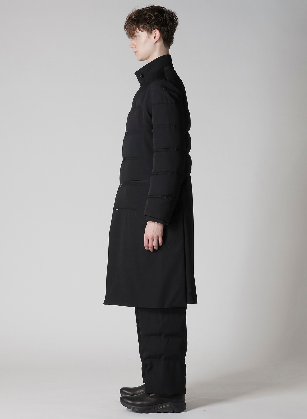 WOOL GABARDINE HORIZONTAL PADDED LONG JACKET