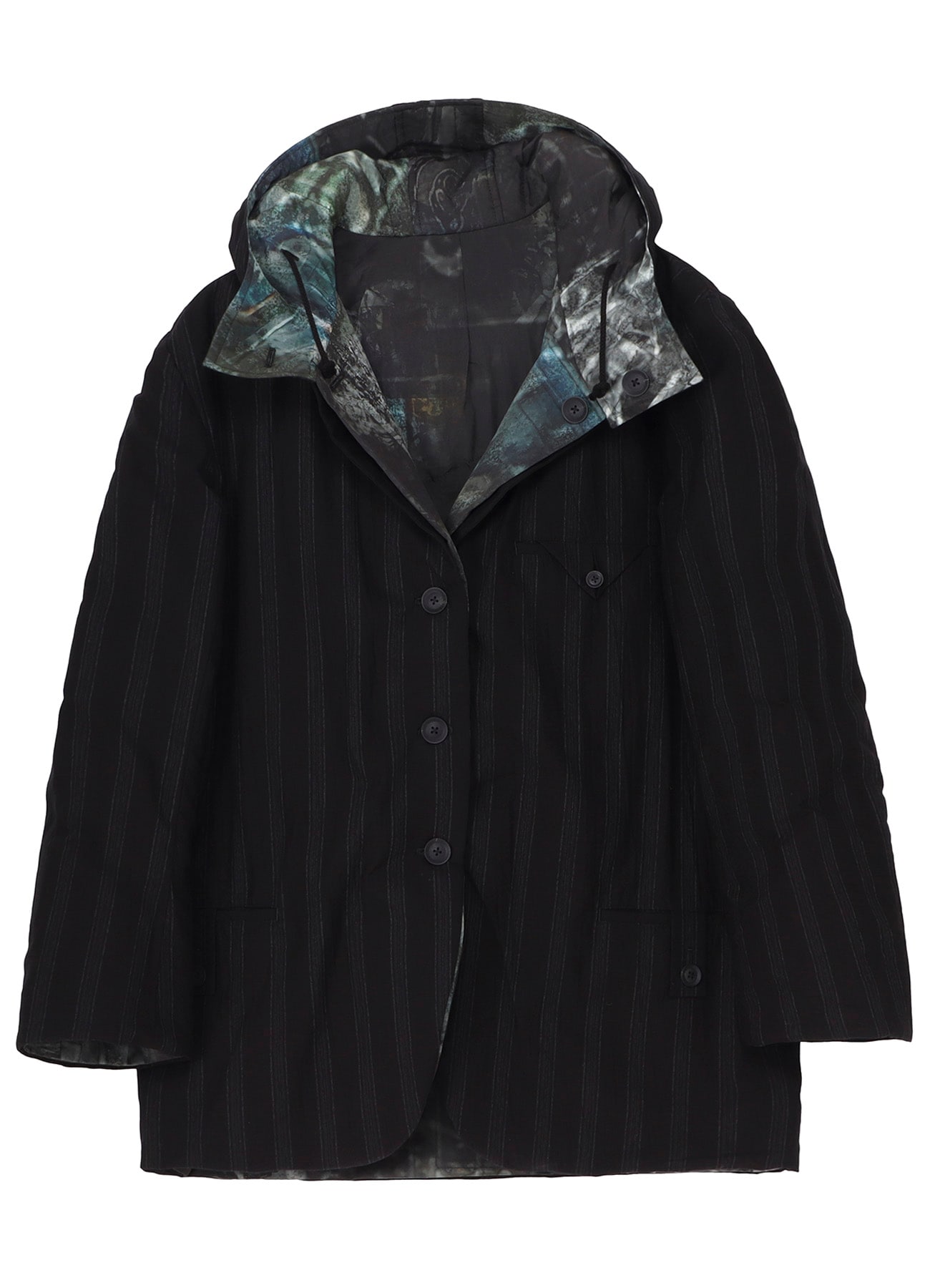 DIAGONAL PADDED PRINTED HOOD JACKET