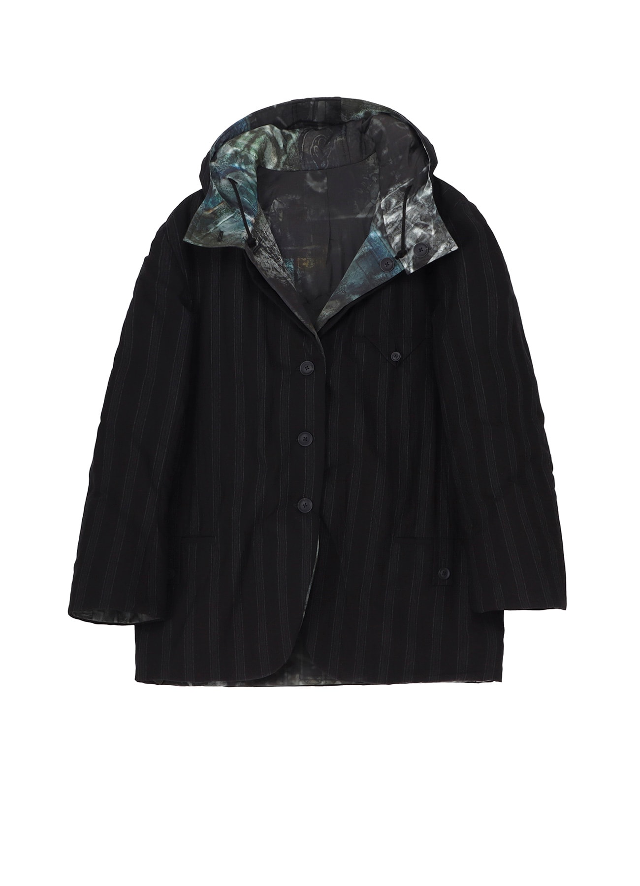 DIAGONAL PADDED PRINTED HOOD JACKET