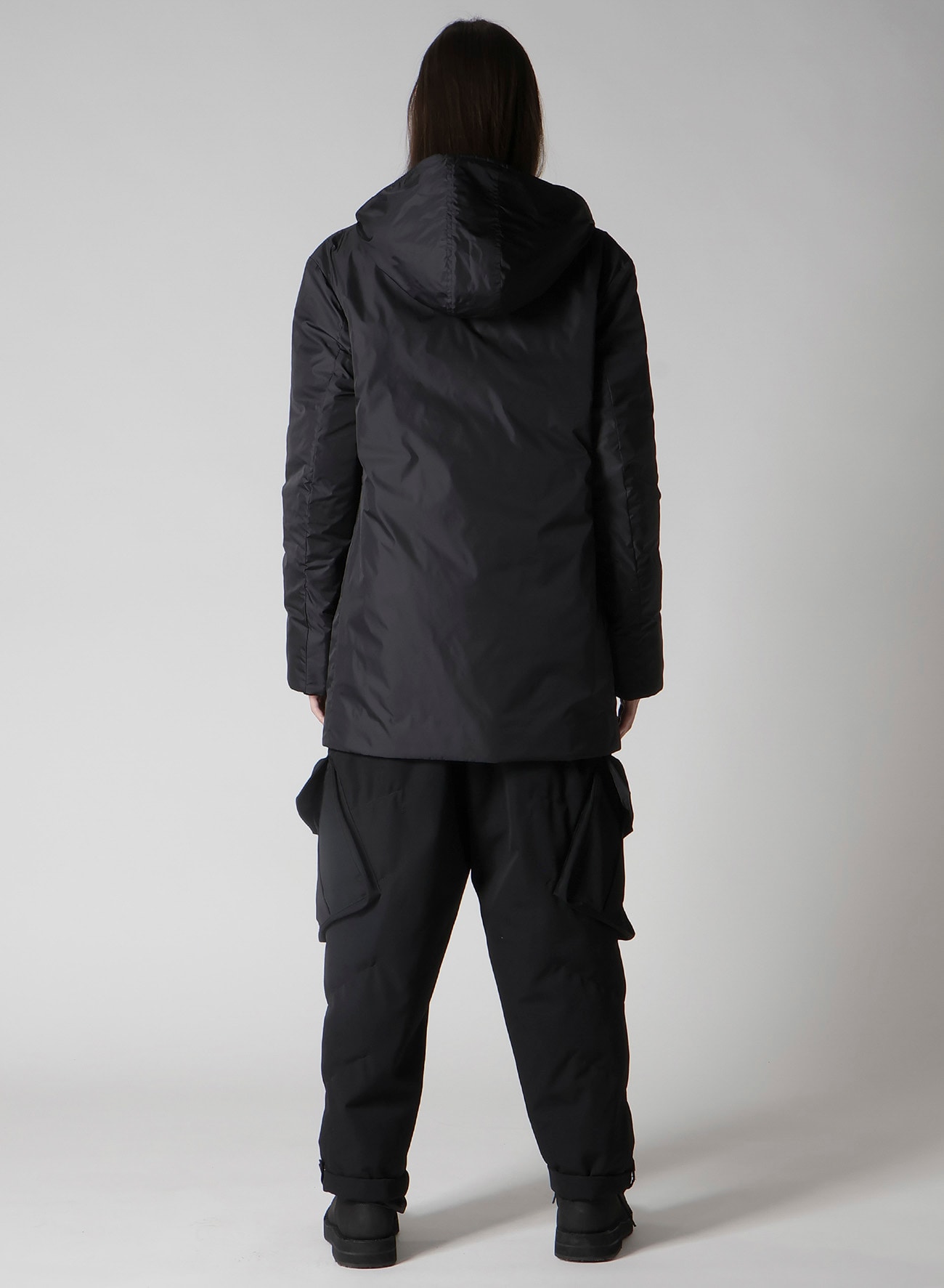 WOOL GABARDINE DIAGONAL PADDED HOODED JACKET