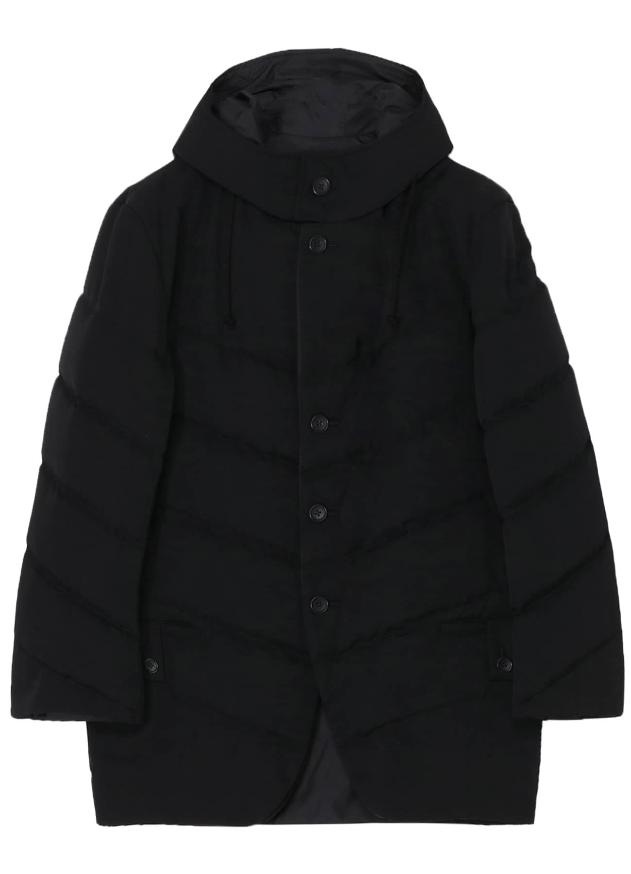 WOOL GABARDINE DIAGONAL PADDED HOODED JACKET