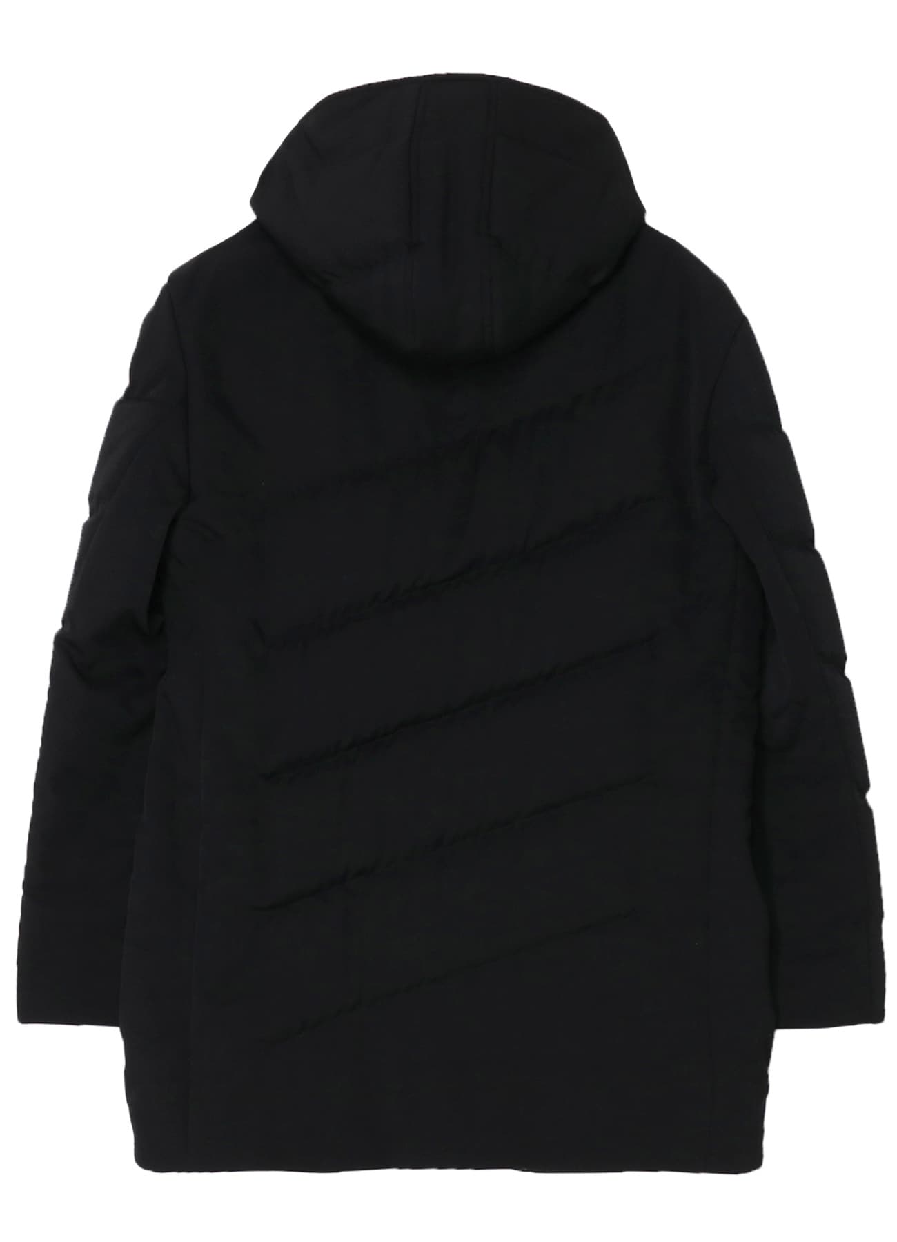 WOOL GABARDINE DIAGONAL PADDED HOODED JACKET