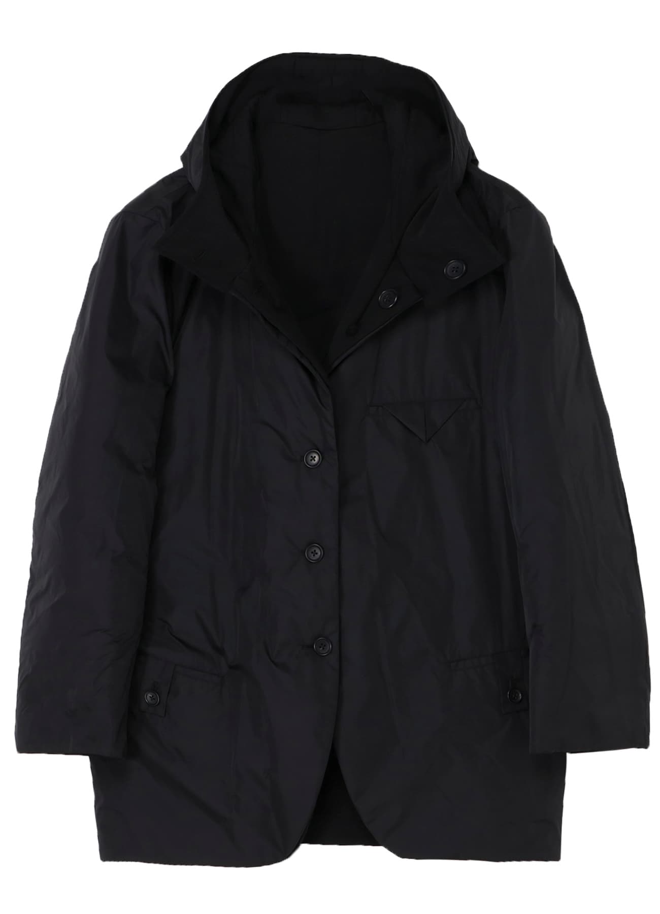 WOOL GABARDINE DIAGONAL PADDED HOODED JACKET