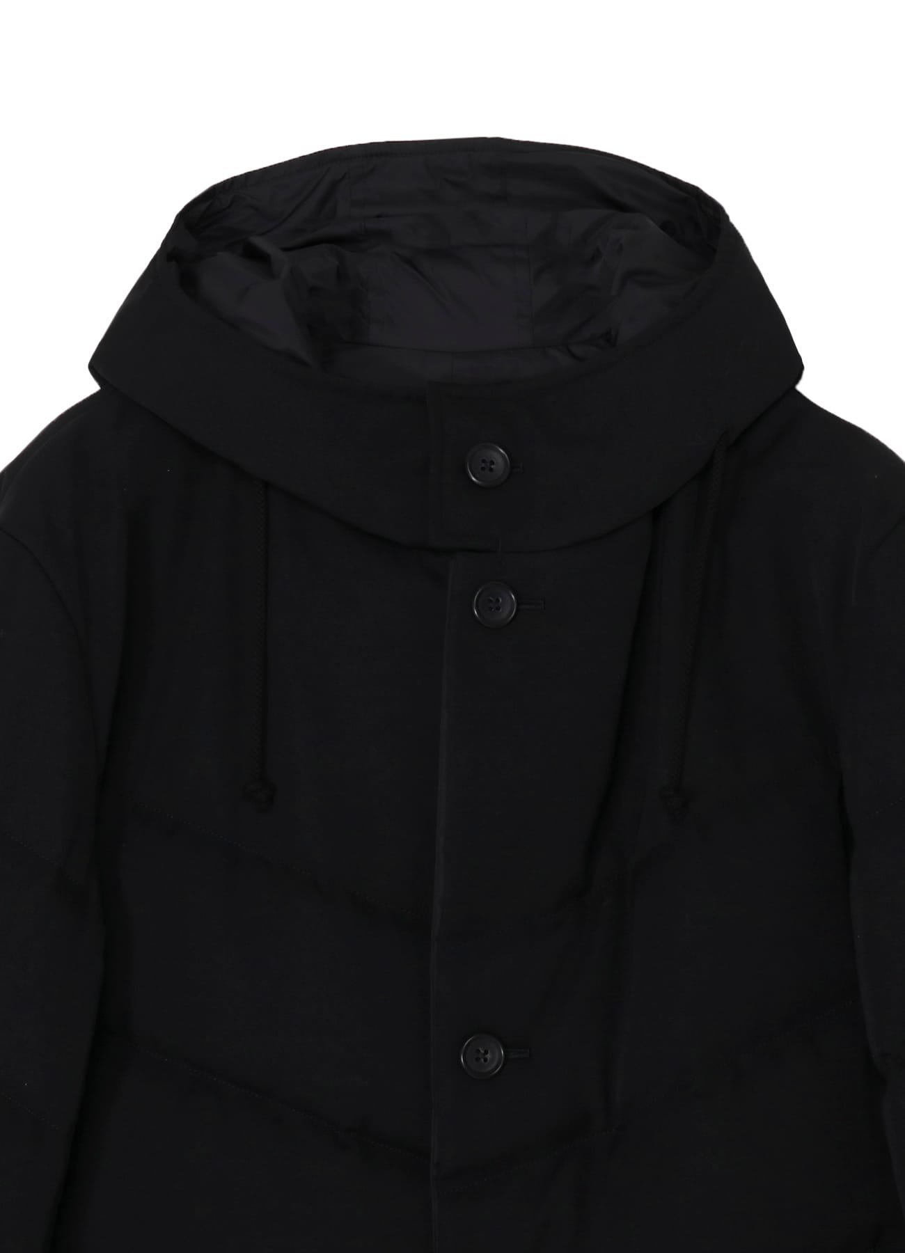 WOOL GABARDINE DIAGONAL PADDED HOODED JACKET