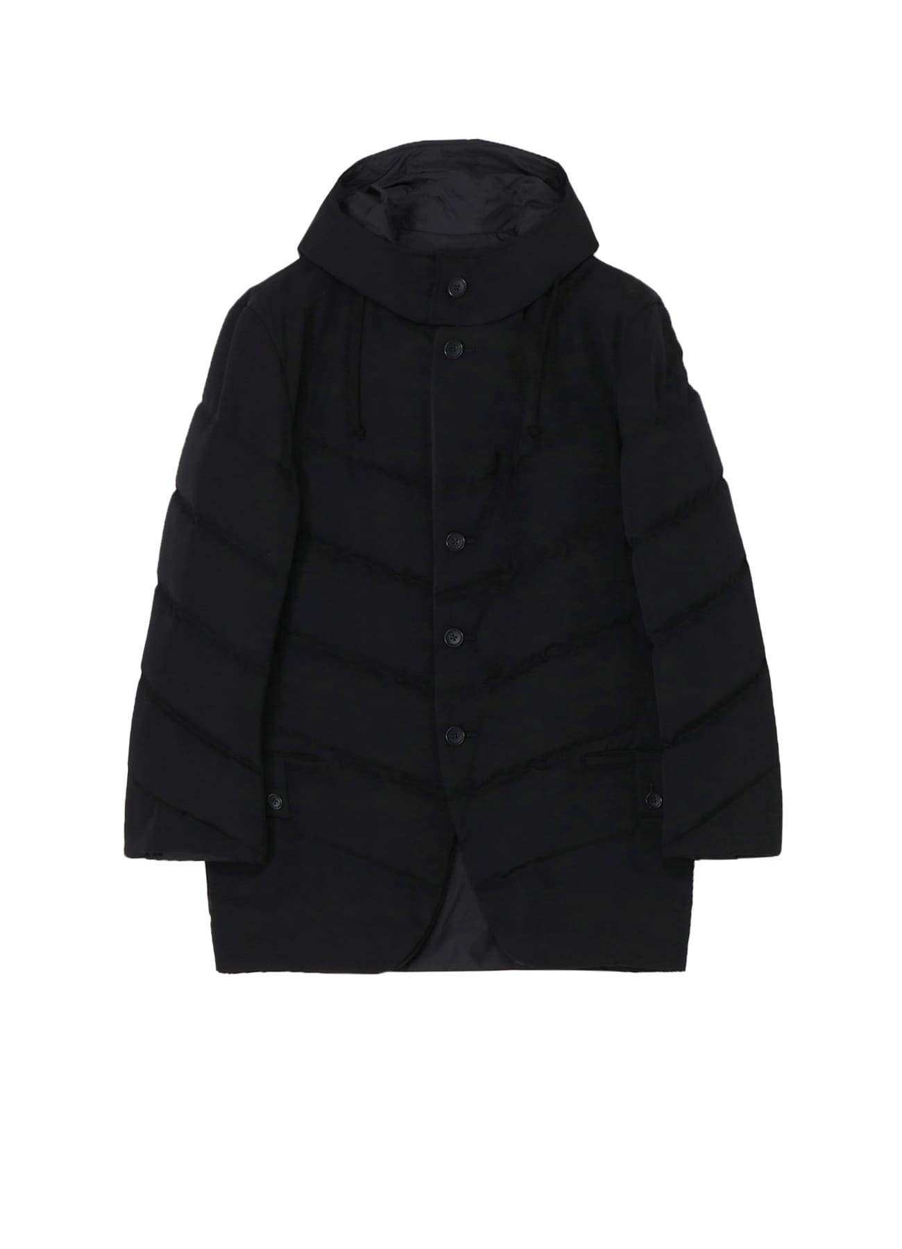 WOOL GABARDINE DIAGONAL PADDED HOODED JACKET