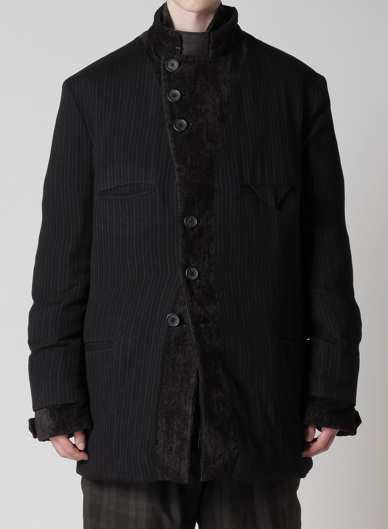 LINEN VELVET HORIZONTAL PADDED LONG JACKET
