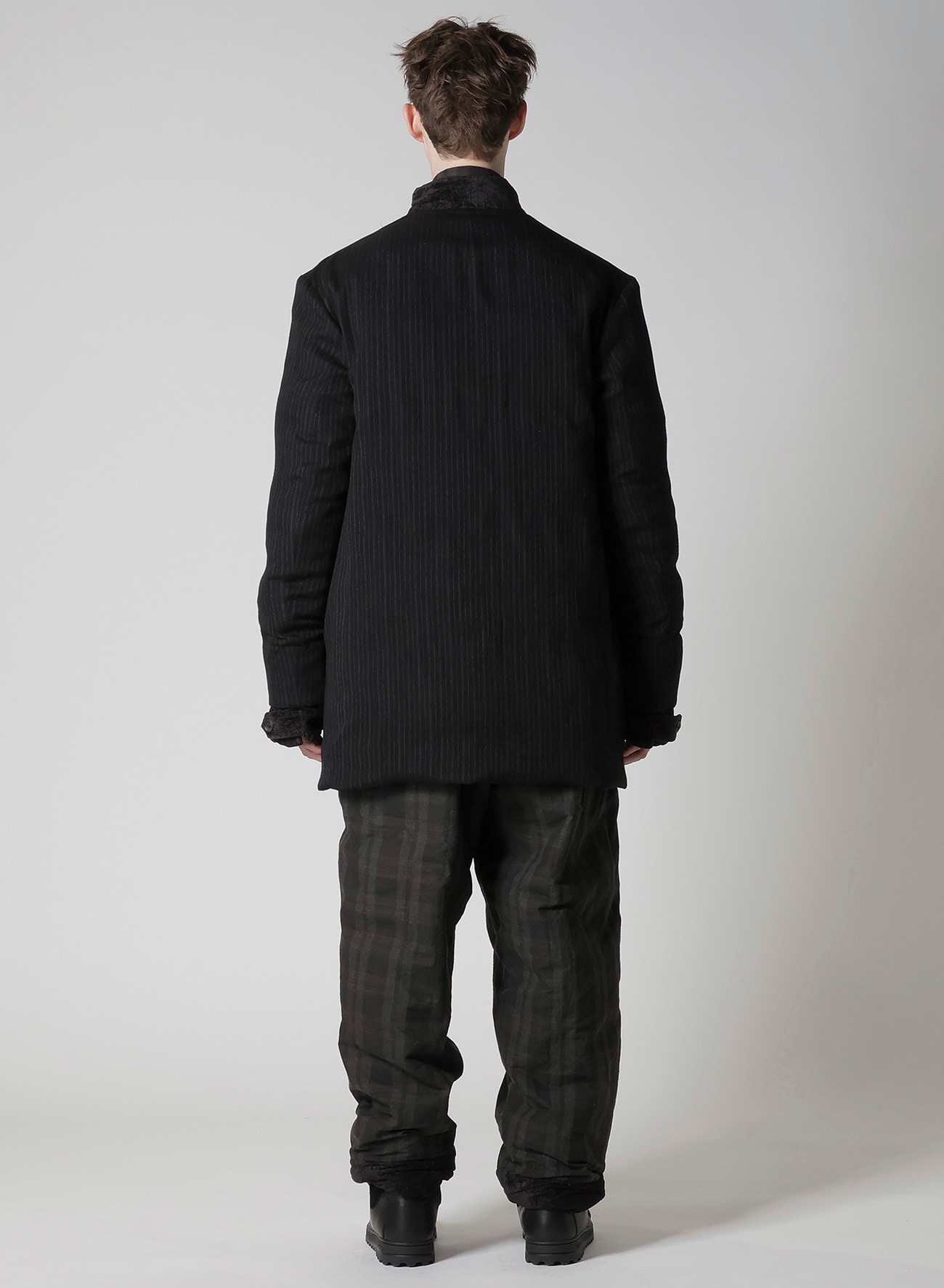 LINEN VELVET HORIZONTAL PADDED LONG JACKET