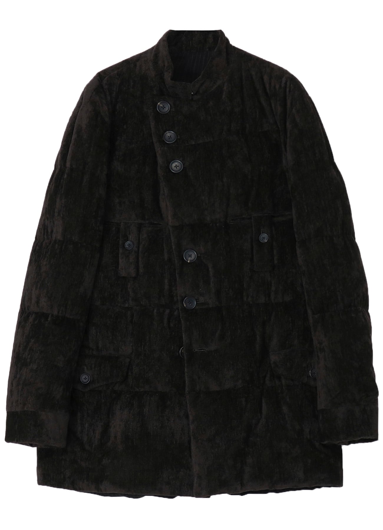 LINEN VELVET HORIZONTAL PADDED LONG JACKET