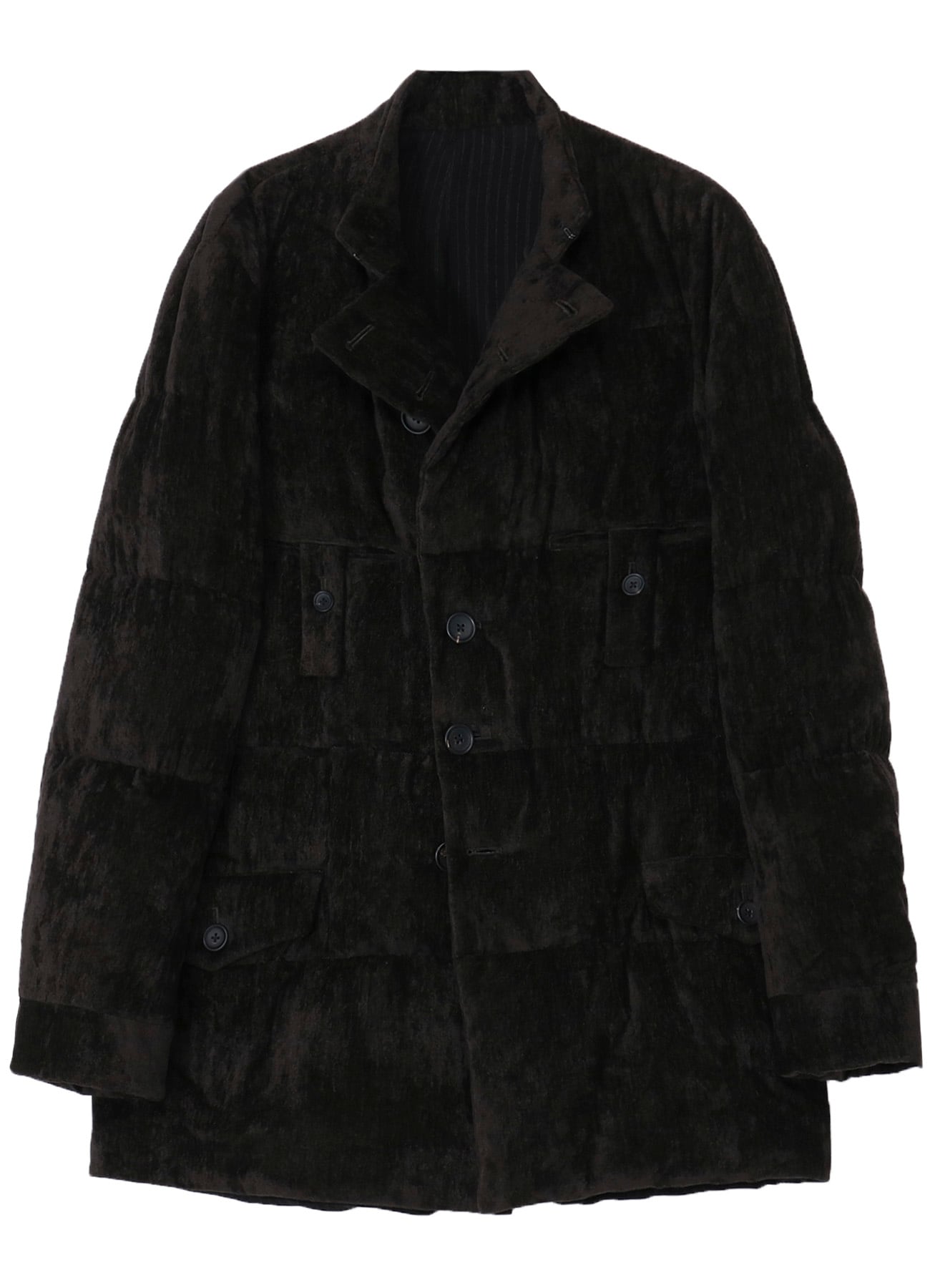 LINEN VELVET HORIZONTAL PADDED LONG JACKET