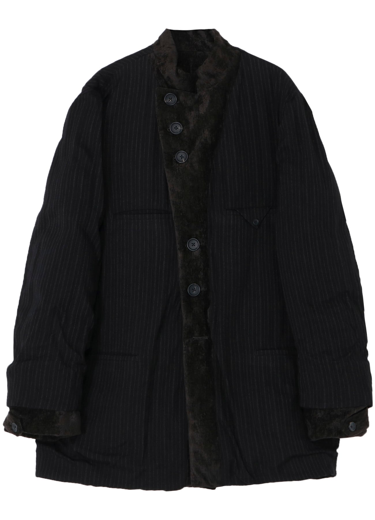 LINEN VELVET HORIZONTAL PADDED LONG JACKET