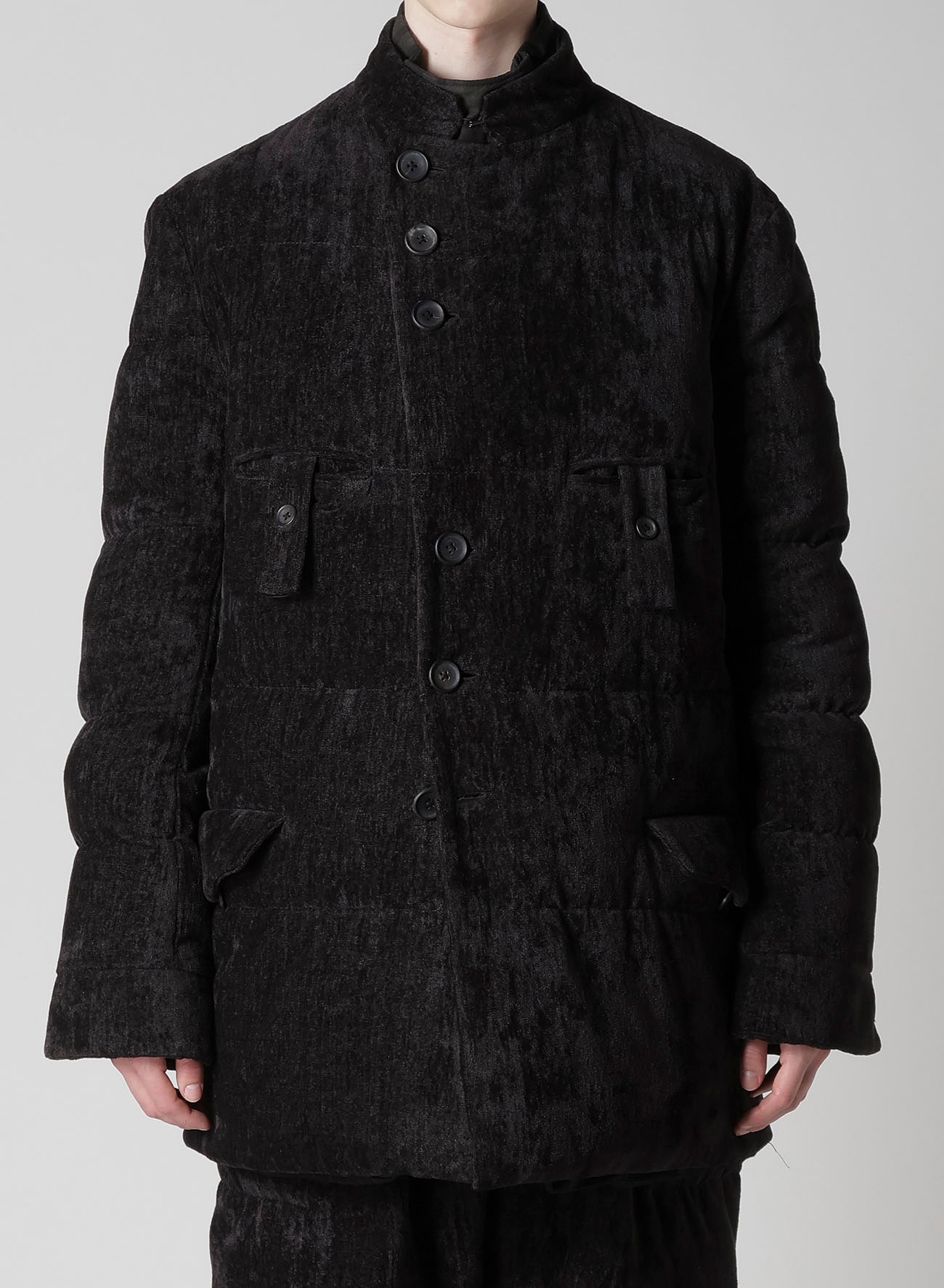 LINEN VELVET HORIZONTAL PADDED LONG JACKET
