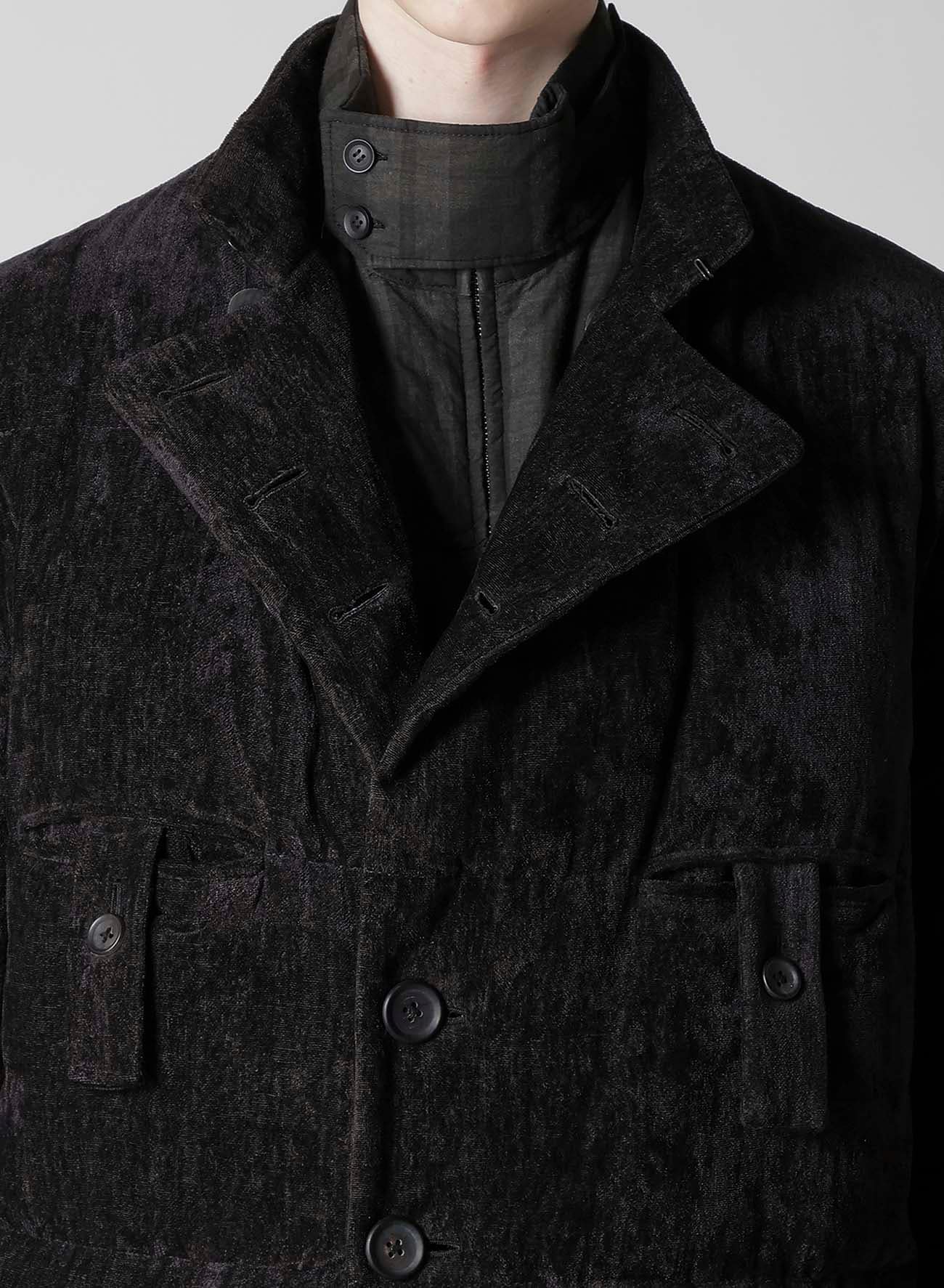 LINEN VELVET HORIZONTAL PADDED LONG JACKET
