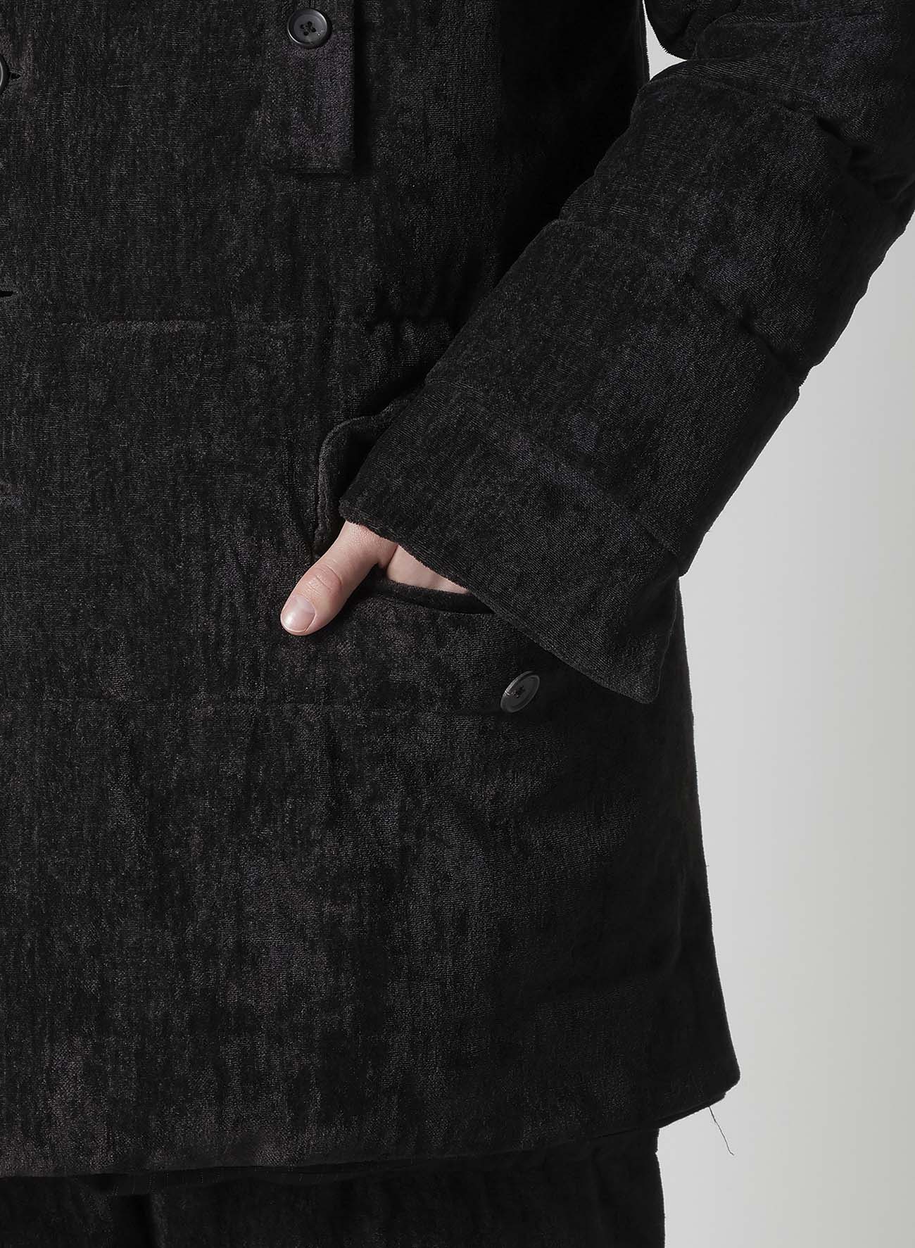 LINEN VELVET HORIZONTAL PADDED LONG JACKET