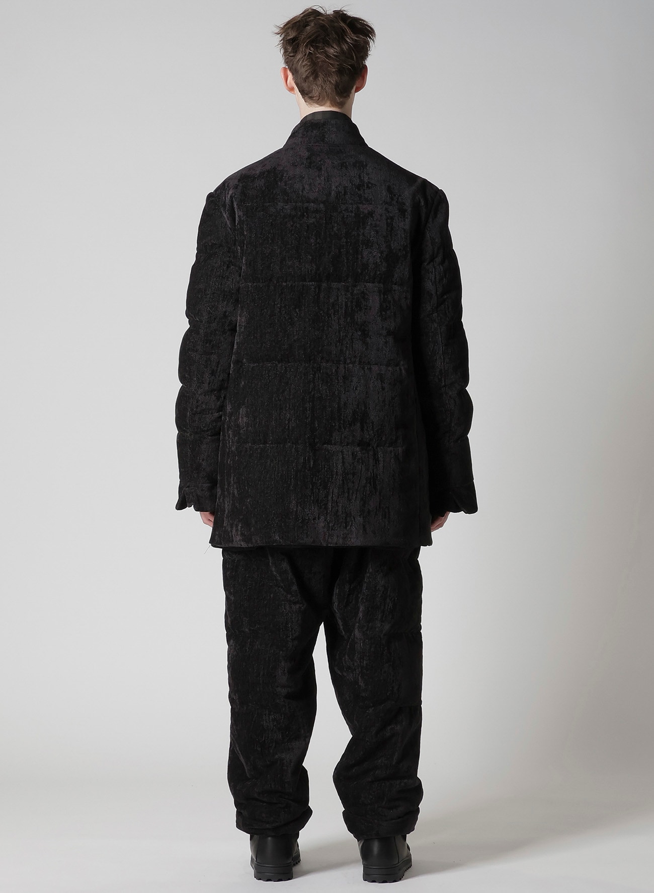 LINEN VELVET HORIZONTAL PADDED LONG JACKET