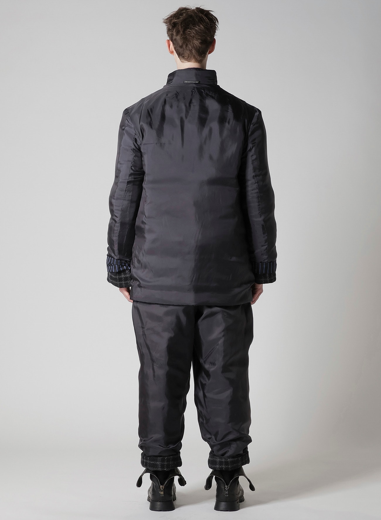HORIZONTAL PADDED PLAID STAND JACKET