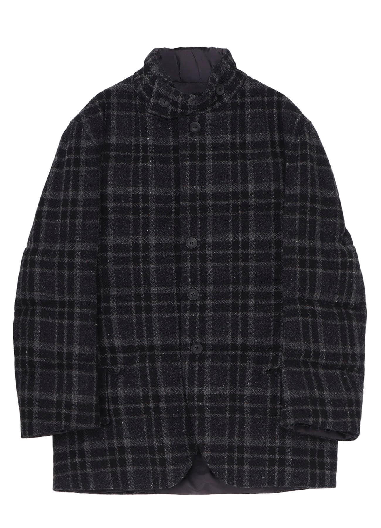 HORIZONTAL PADDED PLAID STAND JACKET