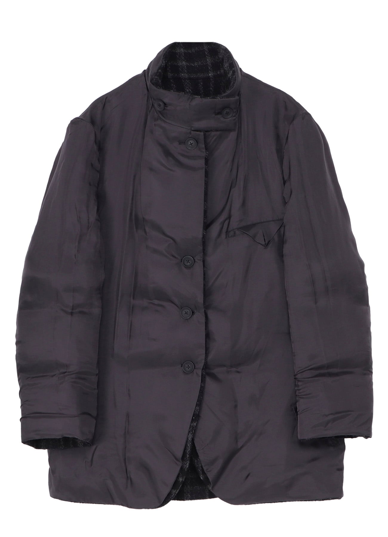 HORIZONTAL PADDED PLAID STAND JACKET