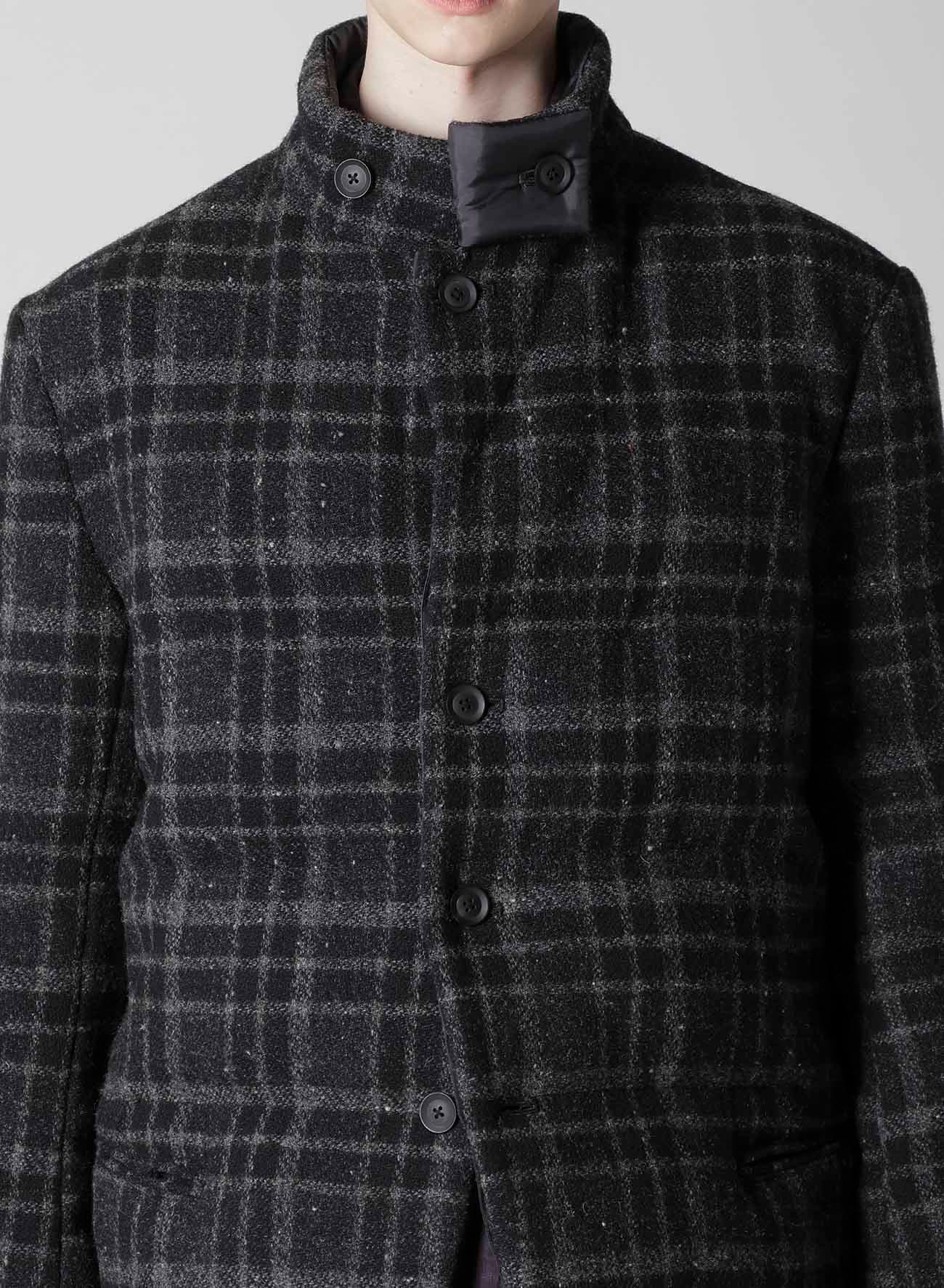 HORIZONTAL PADDED PLAID STAND JACKET
