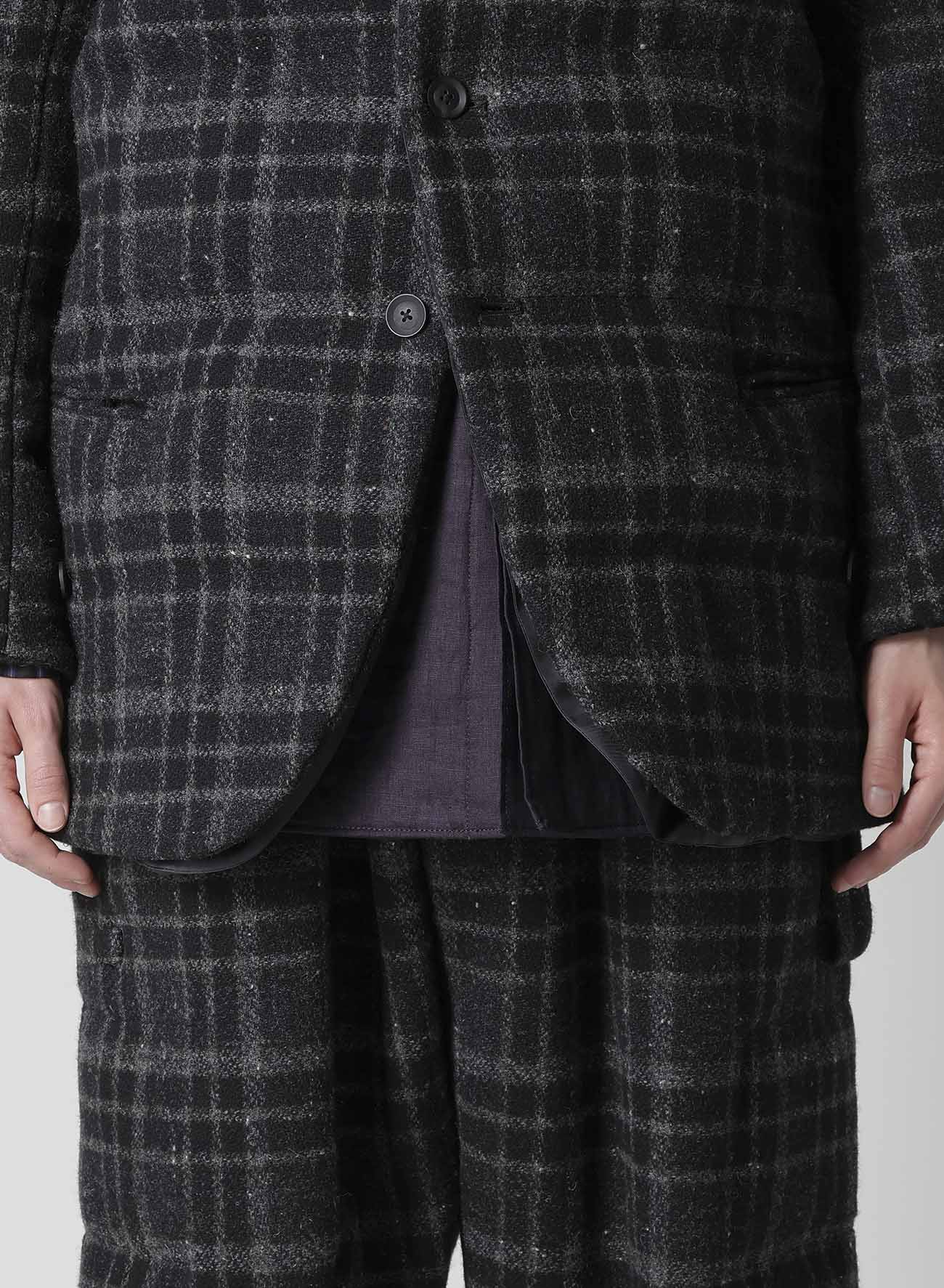 HORIZONTAL PADDED PLAID STAND JACKET