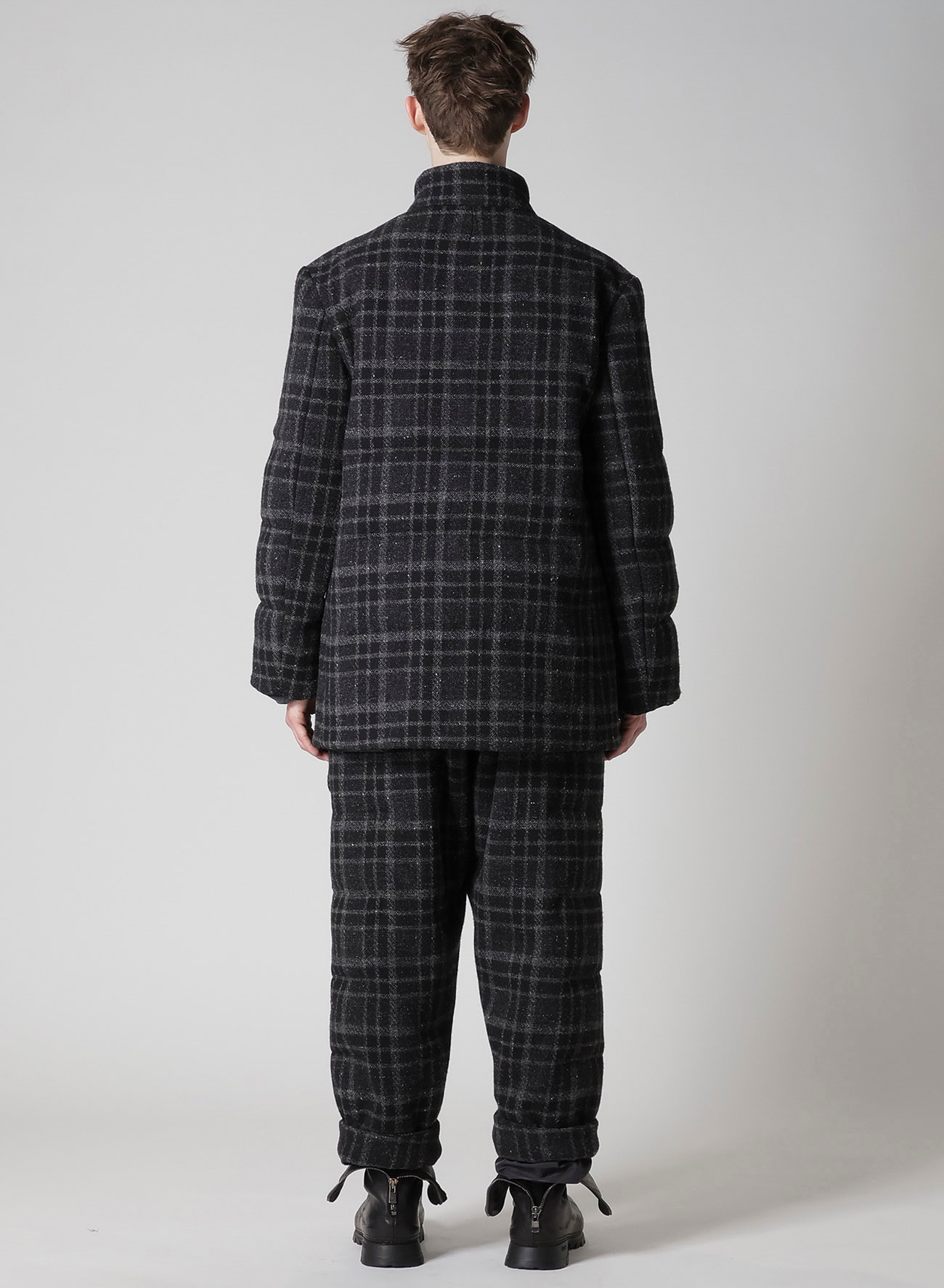 HORIZONTAL PADDED PLAID STAND JACKET