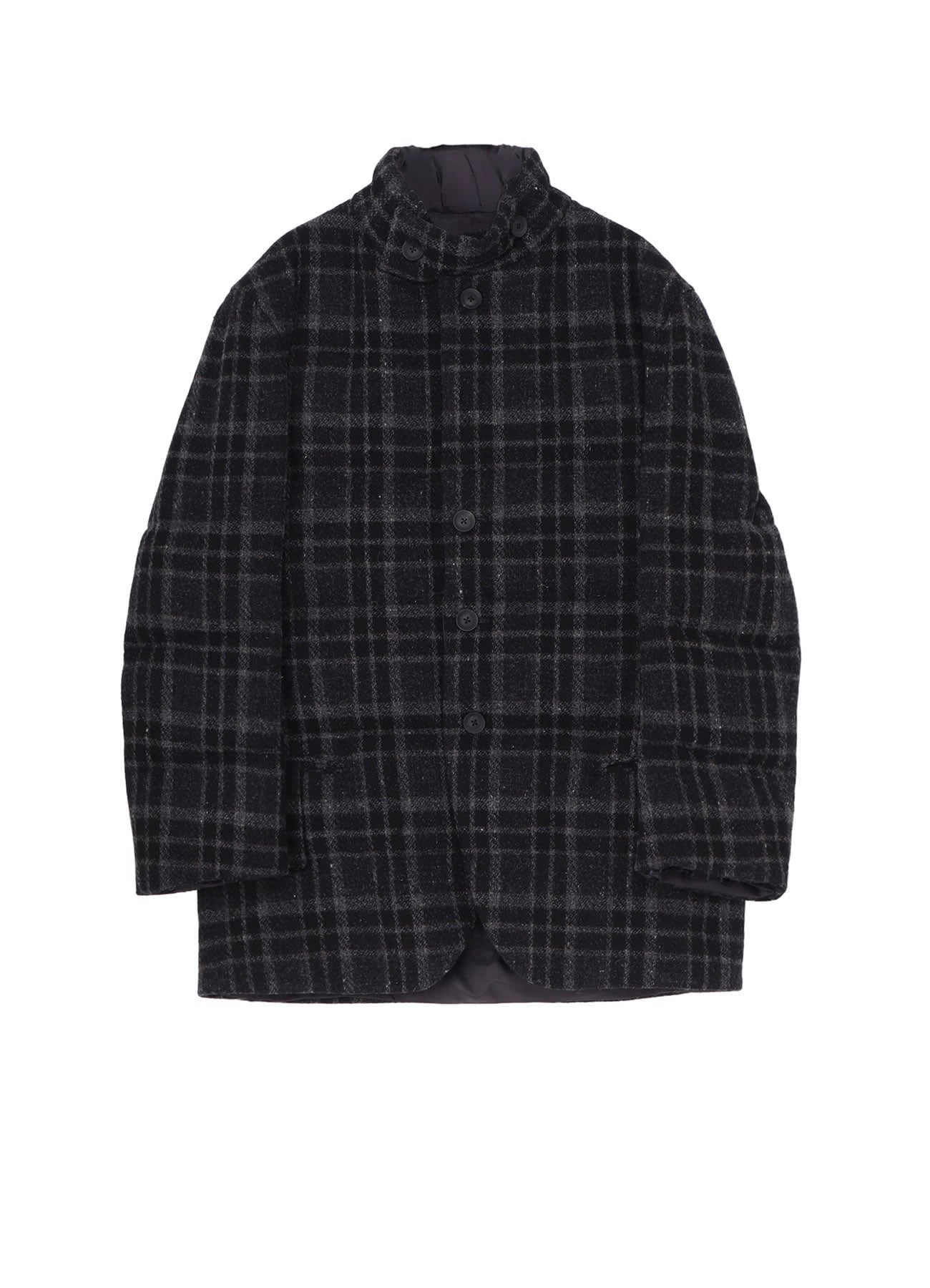 HORIZONTAL PADDED PLAID STAND JACKET