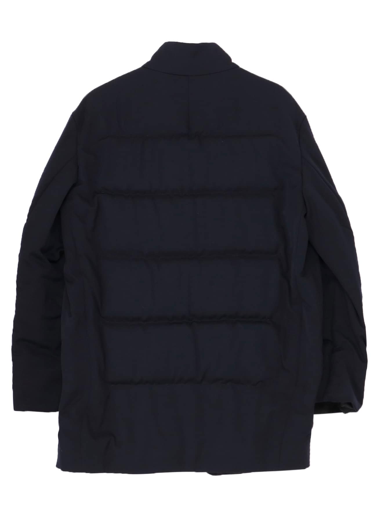 NAVY WOOL GABARDINE HORIZONTAL PADDED STAND JACKET