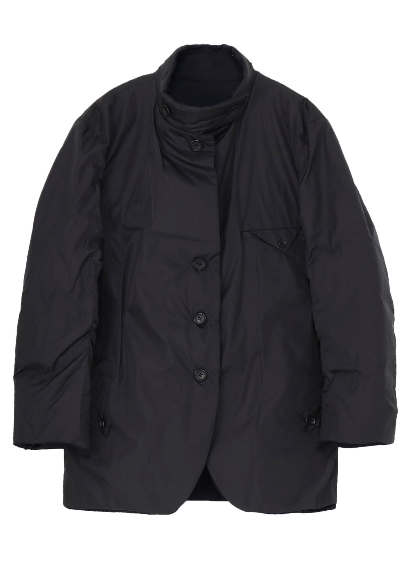 NAVY WOOL GABARDINE HORIZONTAL PADDED STAND JACKET