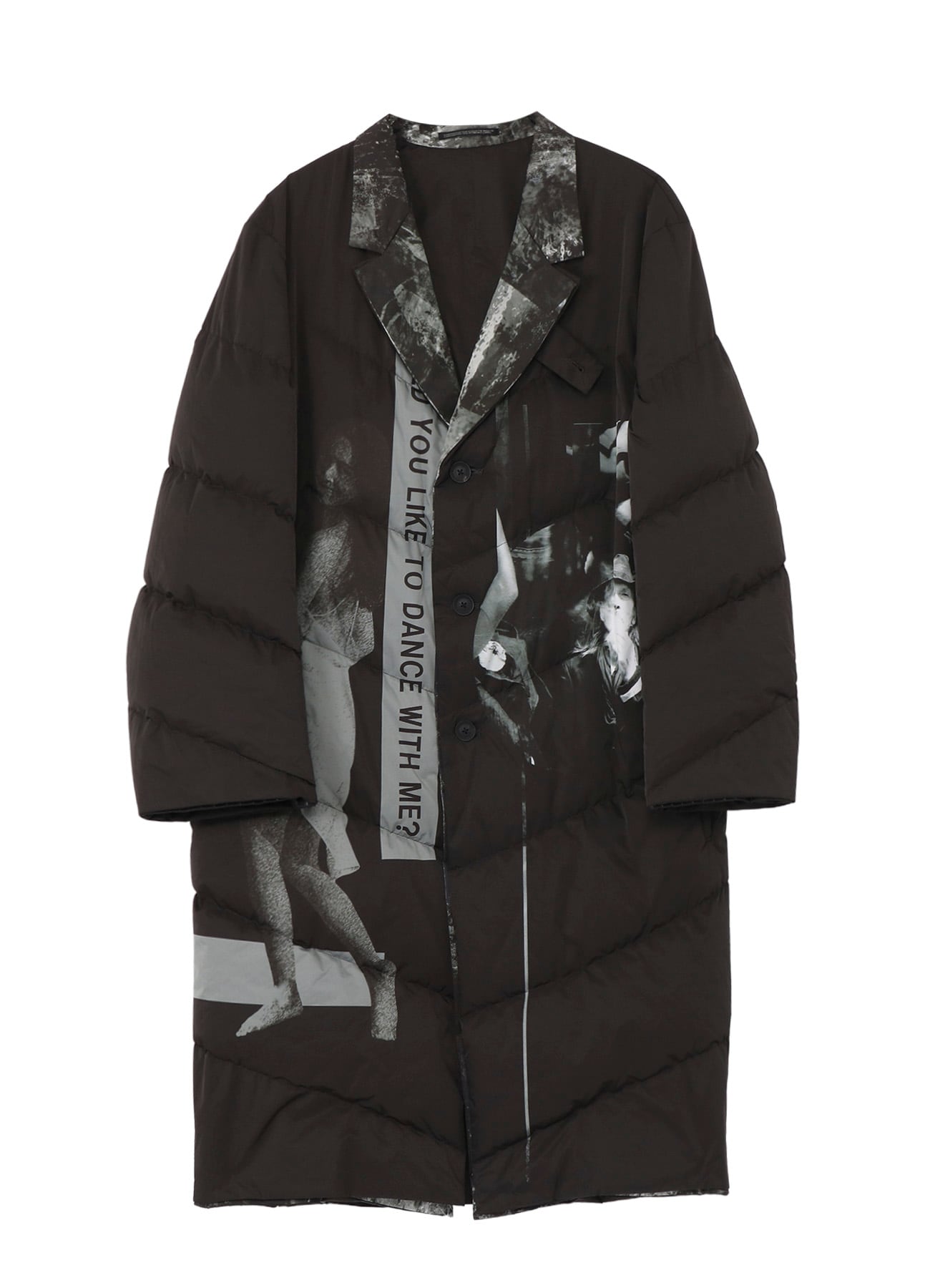 WOMAN PRINTED 3BUTTONS DIAGONAL PADDED LONG JACKET