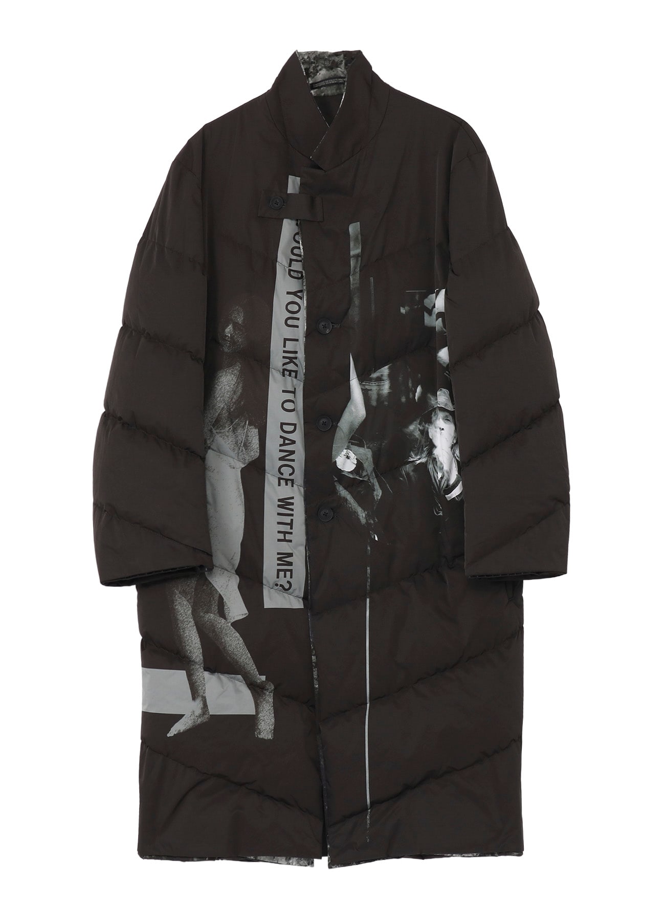 WOMAN PRINTED 3BUTTONS DIAGONAL PADDED LONG JACKET