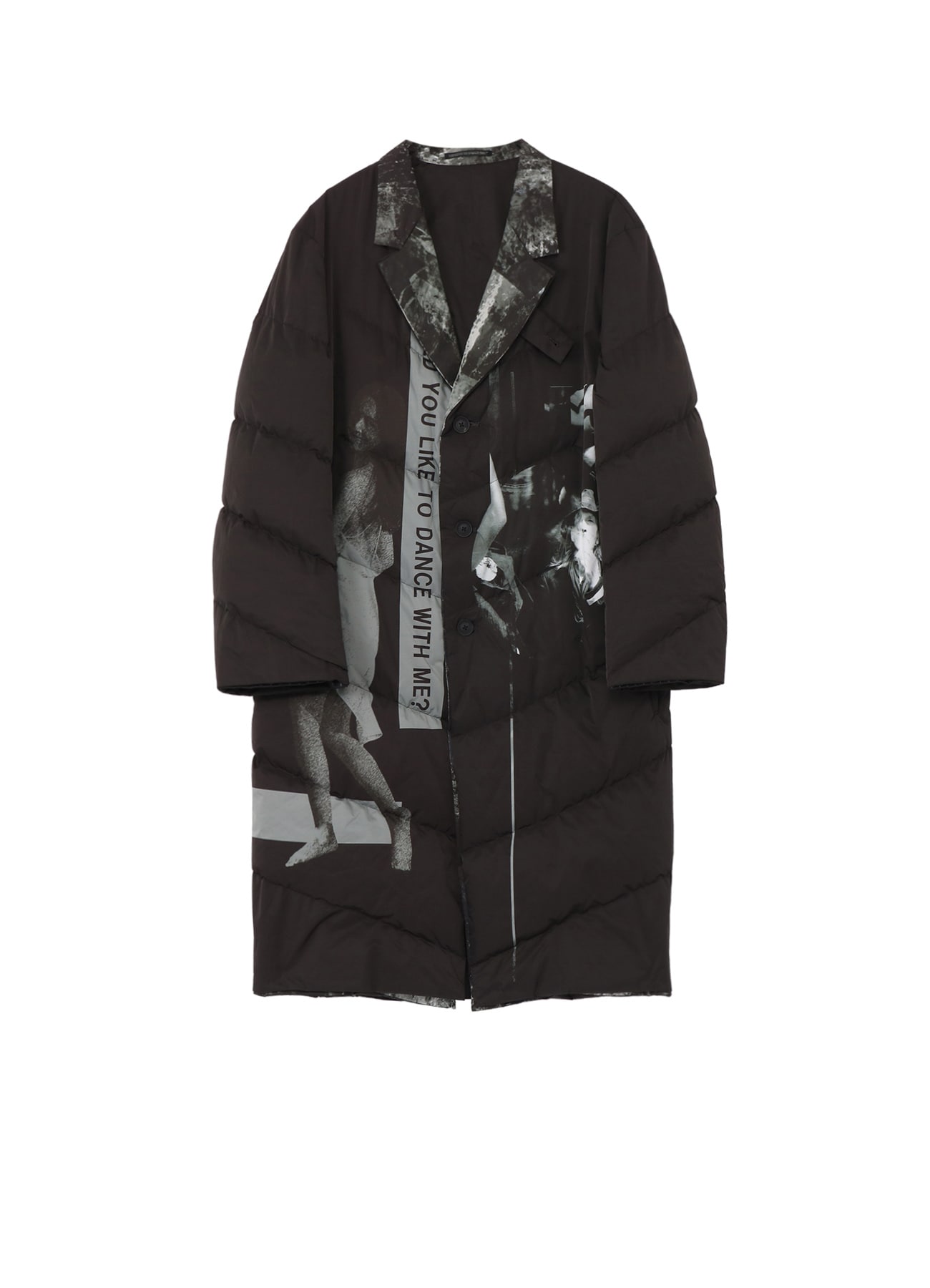 WOMAN PRINTED 3BUTTONS DIAGONAL PADDED LONG JACKET