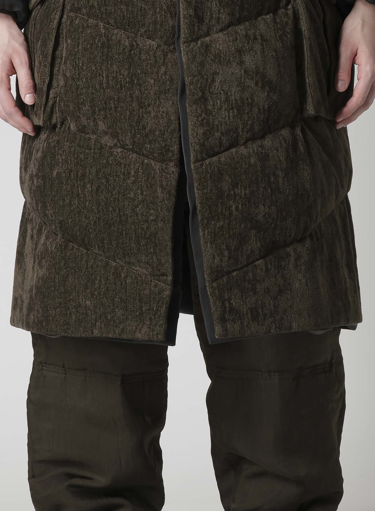 LINEN VELVET 3 BUTTONS DIAGONAL PADDED LONG JACKET