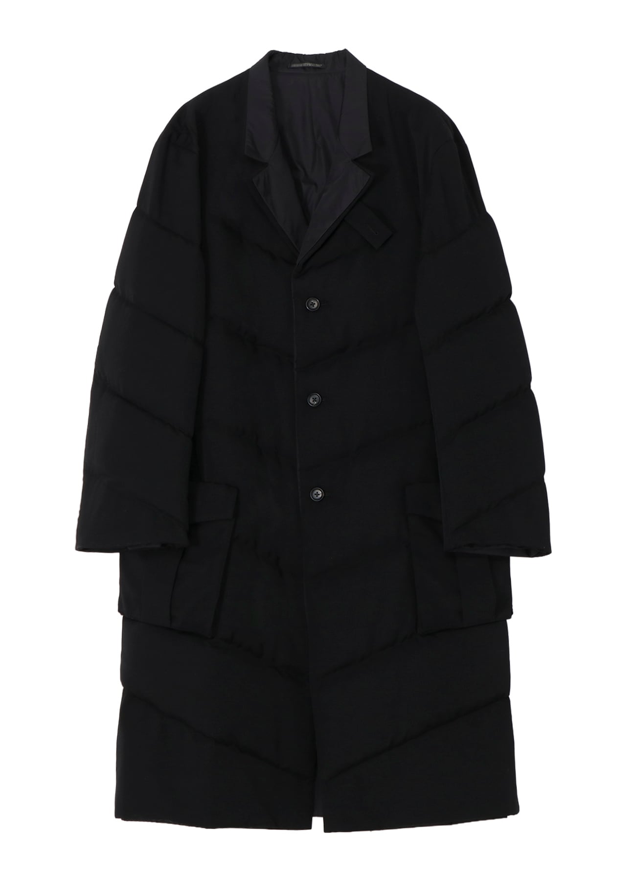 WOOL GABARDINE 3BUTTONS DIAGONAL PADDED LONG JACKET