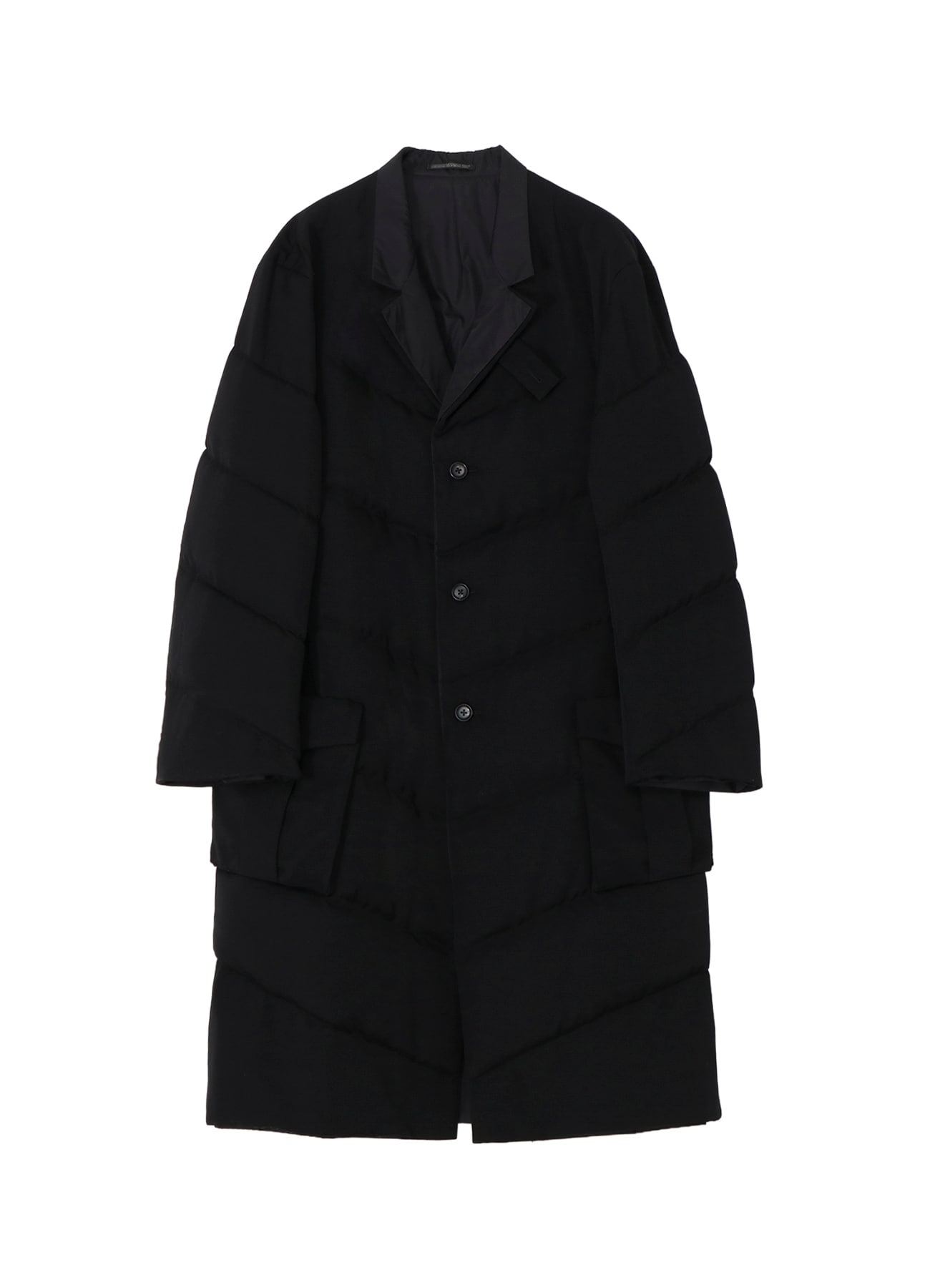 WOOL GABARDINE 3BUTTONS DIAGONAL PADDED LONG JACKET