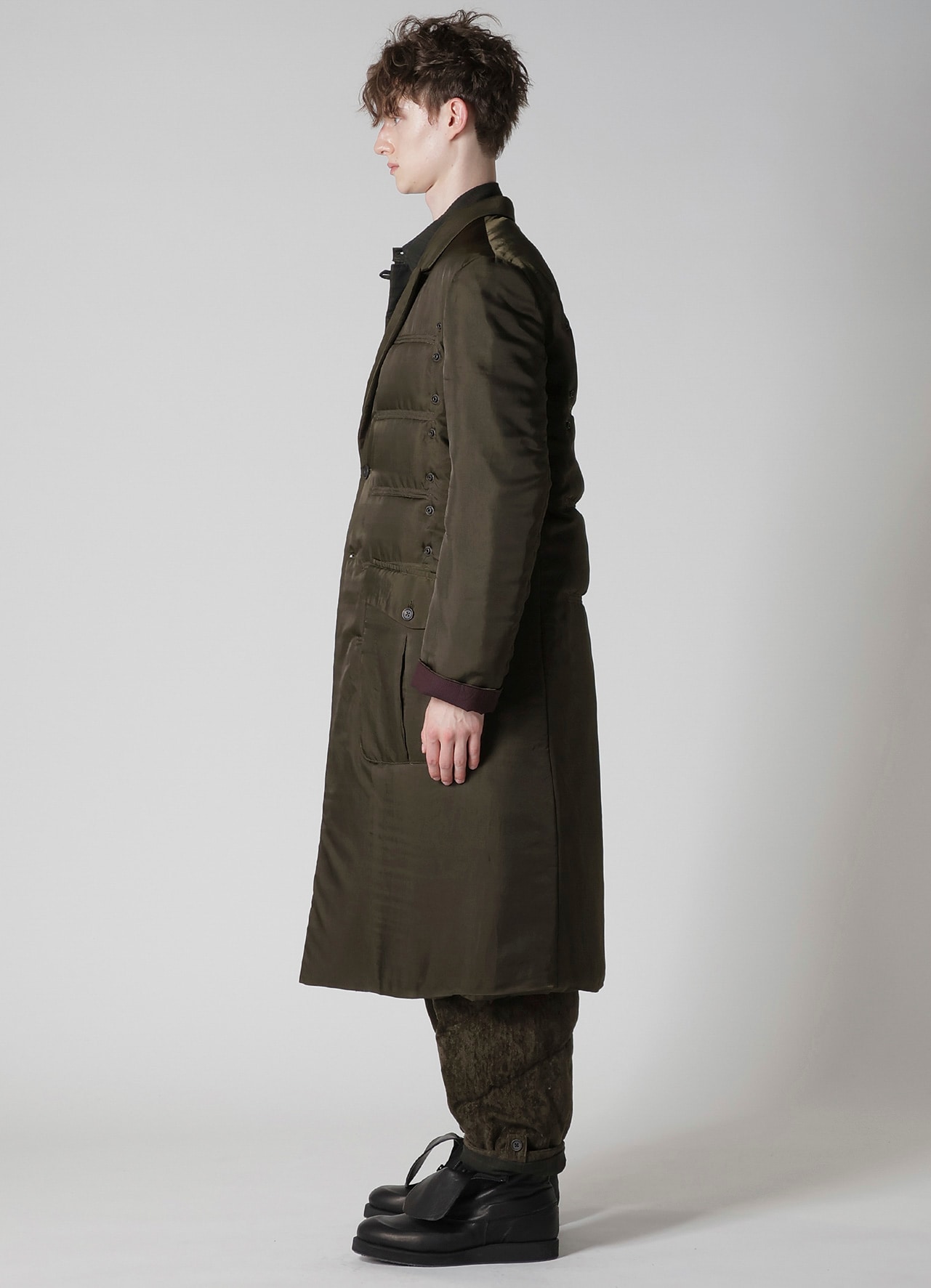 KHAKI CU TWILL 2 BUTTONS PADDED LONG JACKET